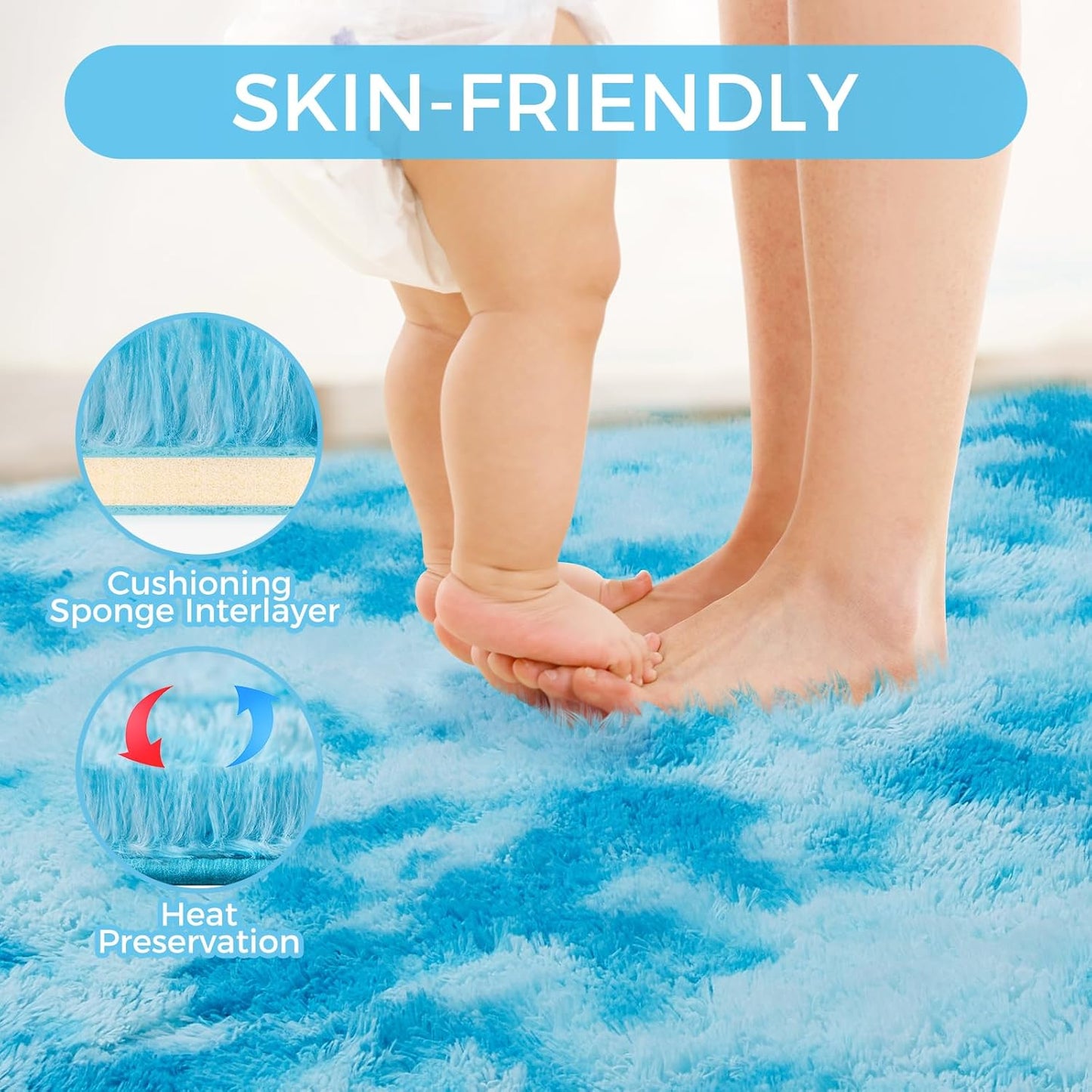 Ultra Soft Rug for Living Room, 3X5 Fluffy Shag Area Rug for Bedroom, Modern Shaggy Carpets Fuzzy Rug for Teens Dorm Nursery Home Decor Aesthetic, Upgrade Anti-Skid Durable, Tie-Dyed Blue