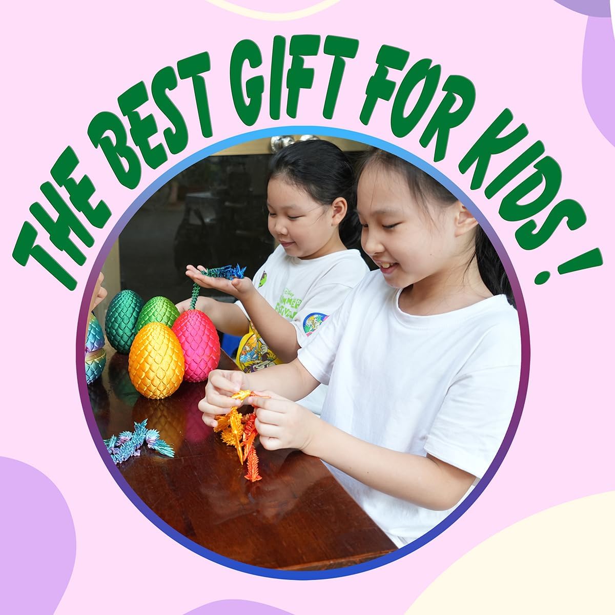 7" 3D Printed Dragon with Wings in Egg, Easter Basket Stuffers, Crystal Dragon Surprise in Eggs, Articulated Dragon, Dragon Fidget Toy, Home Office Decor Executive Desk Toy (Laser Blue)