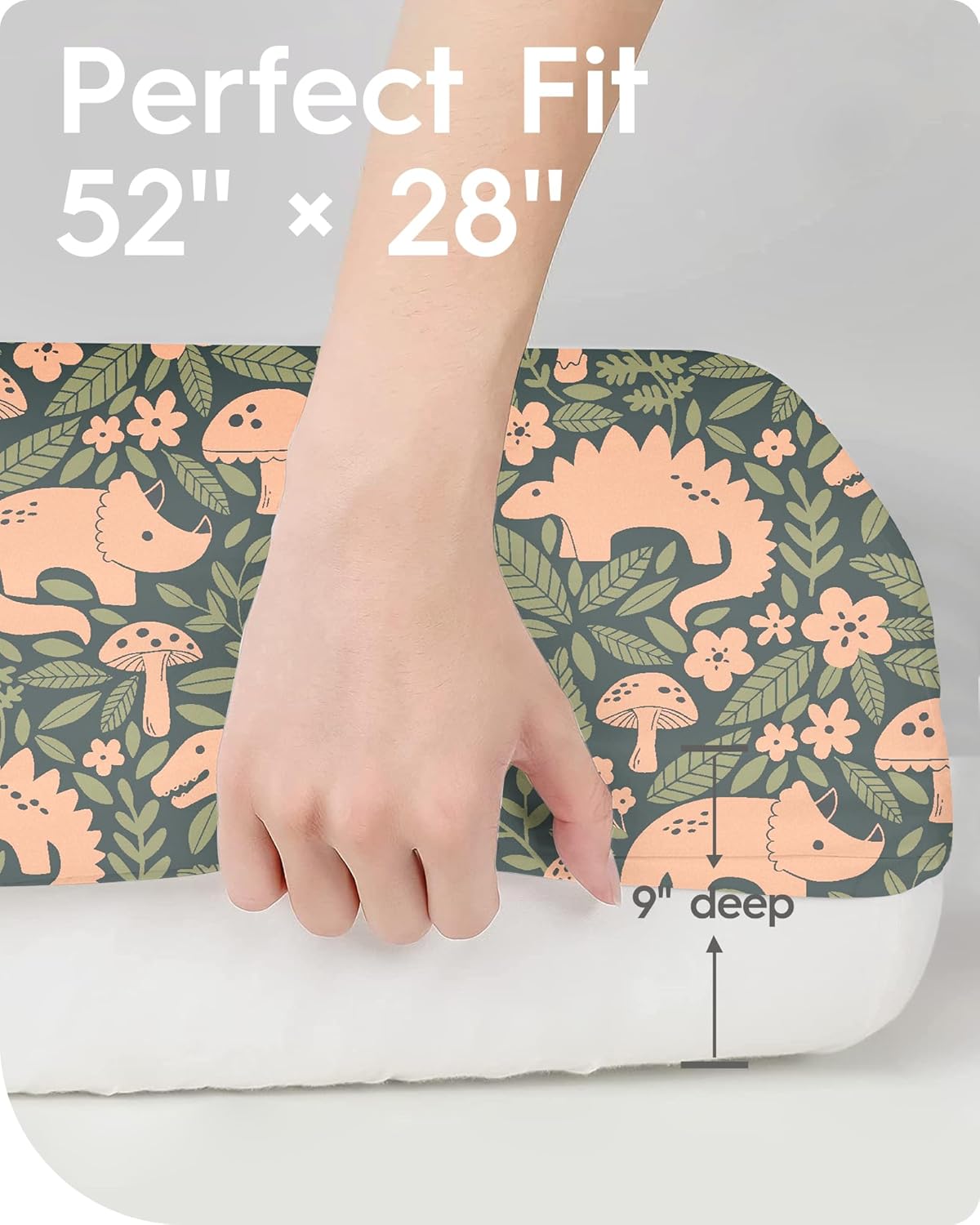 Dinosaur Crib Sheets for Boys, Premium Soft Crib Mattress Fitted Sheet, Ultra Breathable Baby Sheets, Super Stretchy Baby Bed Sheets 28x52x9 Extra Deep Pocket, 2 Pack