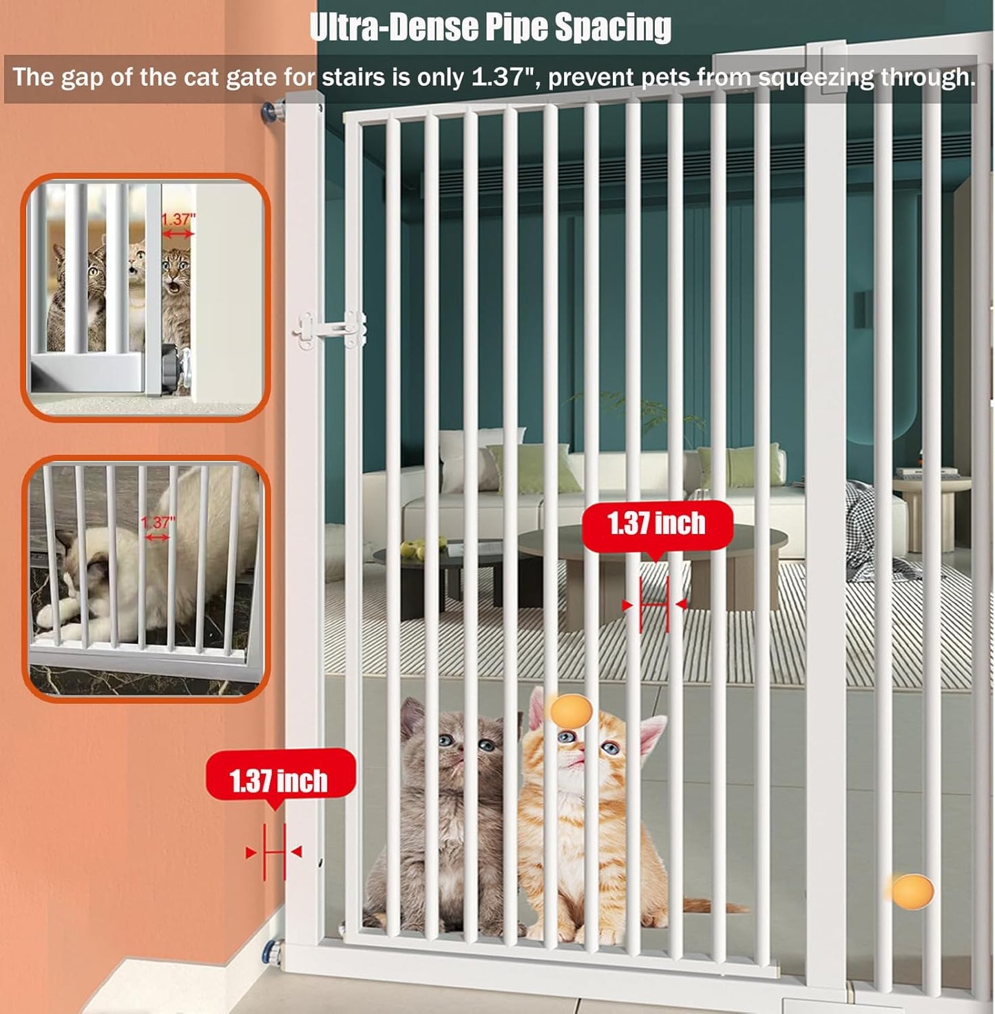55.1 Inch Tall Baby Gate Auto Close Dog Gate Adjustable 29.92"- 43" Wide Pressure Mounted Walk Through Swing Pet Gate for Doorways (White, 29.92" - 43")