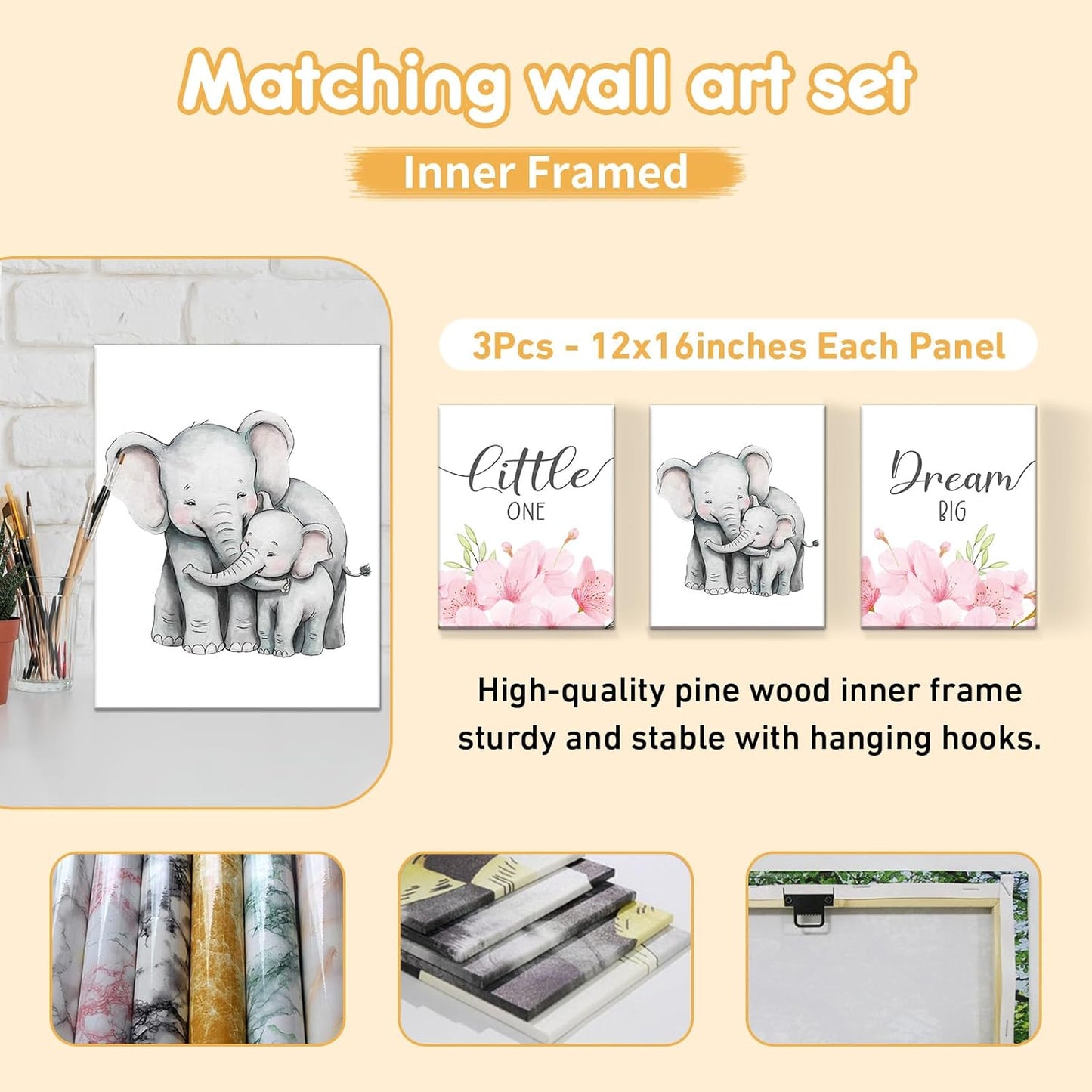 Personalized Crib Bedding Set, 5 Pcs Custom Nursery Bedding Sets with Name, Infant Bedding Set for Baby Girls, Pink Elephant Double Layer Baby Crib Set, Babies Toddlers Kids Customized Gifts