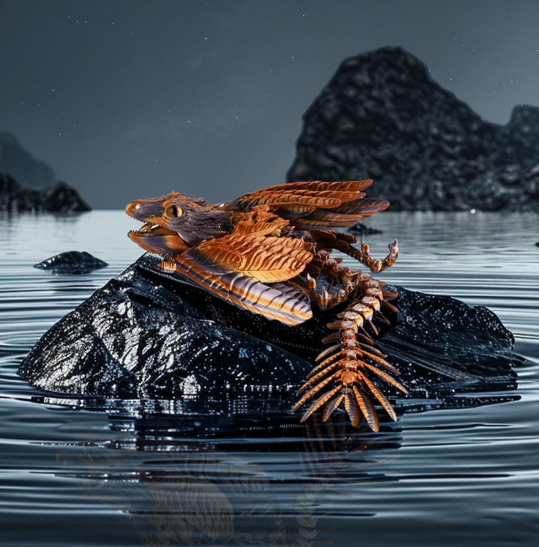 3D Printed Dragon with Wings 3D Printed Animals Articulated Dragon Fidget Dragon 3D Printed Toys Dragon Toy Desk Pets Home Office Decor (Copper)