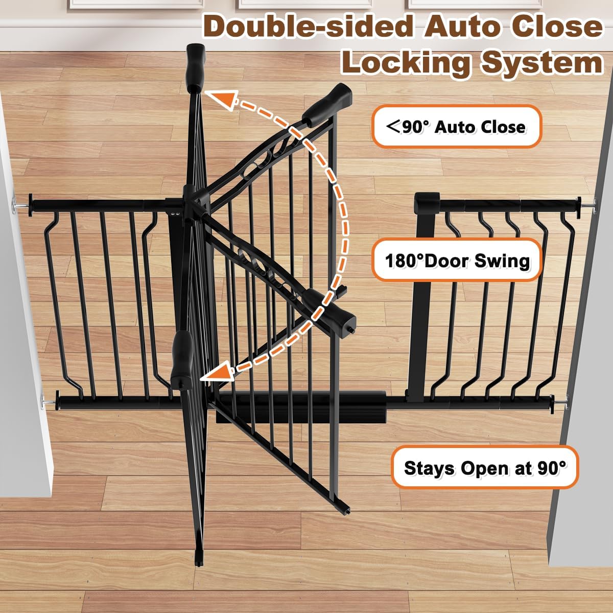 29.5-53.1" Extra Wide Baby Gate for Stairs No Drilling, 30" Tall Auto Close Press Mounted Baby Gate for Doorways, Adjustable Width Walk Through Dog Gates for Doorways, Black