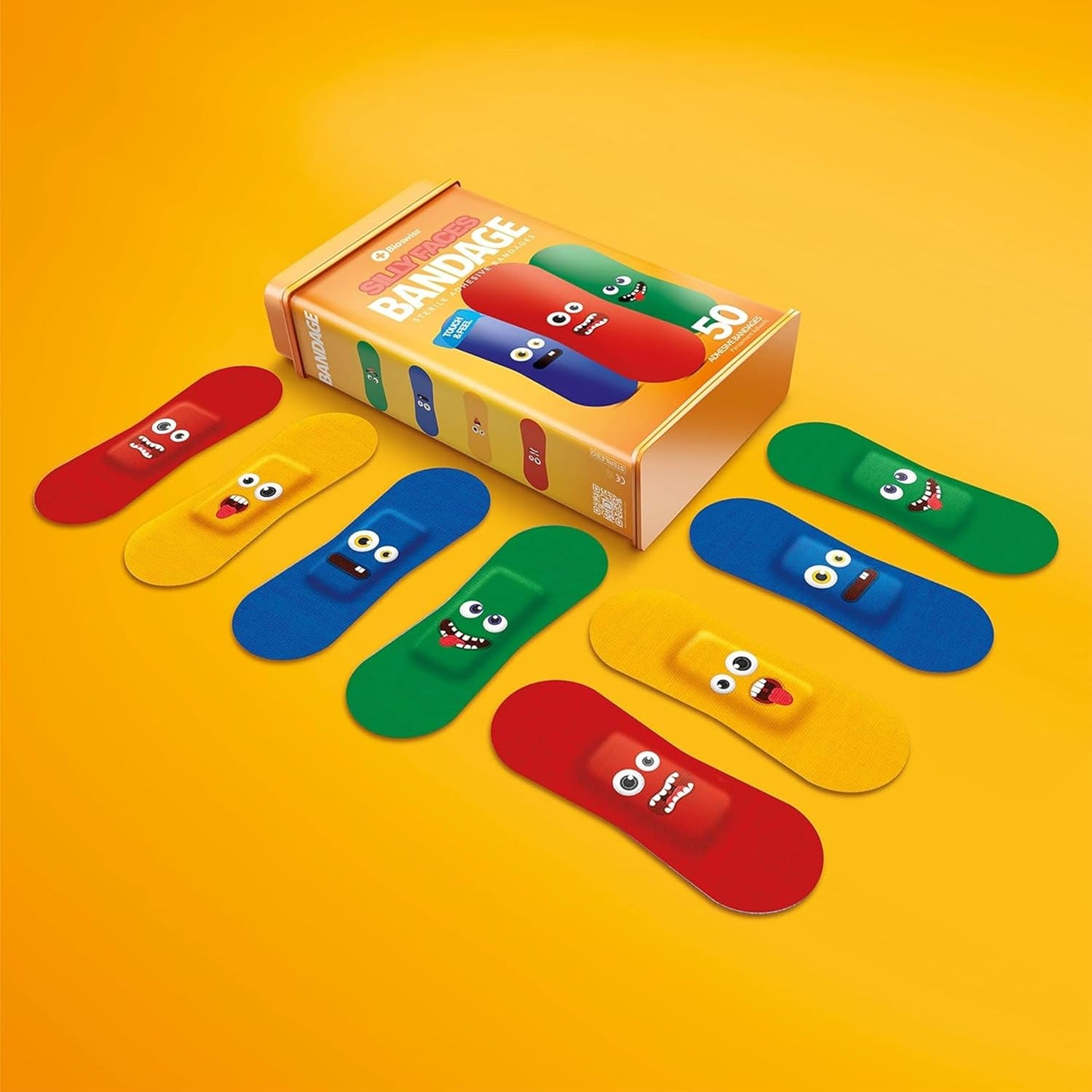 BioSwiss Bandages, Silly Faces Shaped Self Adhesive Bandage, Latex Free Sterile Wound Care, Fun First Aid Kit Supplies for Kids, 50 Count