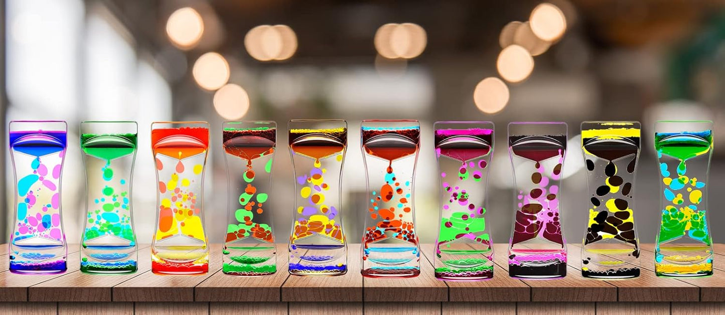 Liquid Motion Bubbler for Sensory Toys, Set of 10 Rainbow Color Fidget Timer Toy for Home Office, Oil Drop Water Hourglass Desk Toys for Autistic Relaxing Activity Holiday Stuffers