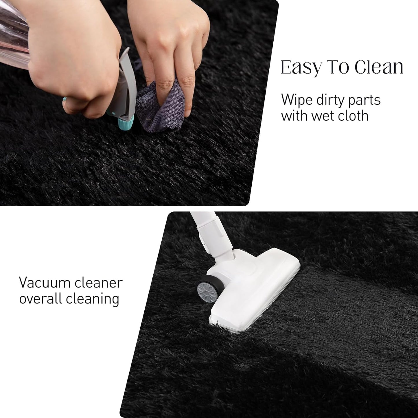 Black Area Rug - 9x12, Soft Plush for Living Room, Bedroom & Nursery, Non-Slip Indoor Carpet for Study, Kids Room Decor