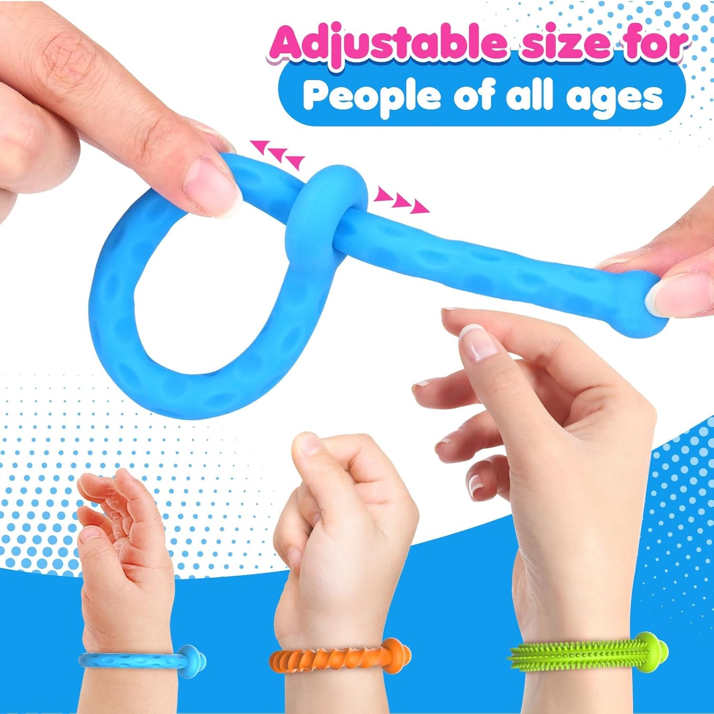 Sensory Toys Fidget Stretchy Strings: Fidget Toys Bracelet for Kids Calming - Adjustable Sensory Bracelet for Autism - Quiet Prizes Box Toys for Classroom 6 Pack