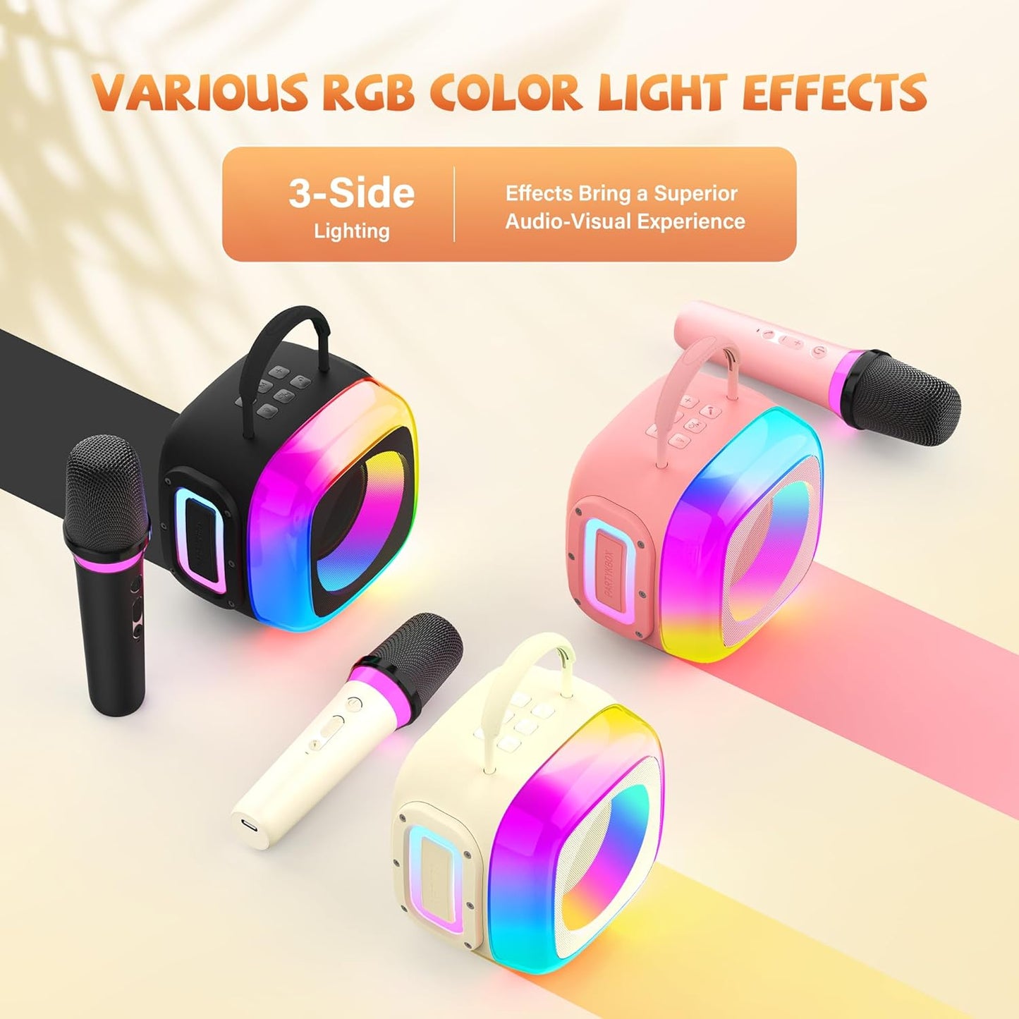 Mini Karaoke Machine for Kids Adults: Portable Bluetooth Speaker with 2 Wireless Microphones and Light - Singing Karaoke Gift for Girls Boys Ages 4-12+ Years Old Birthday Family Home Party