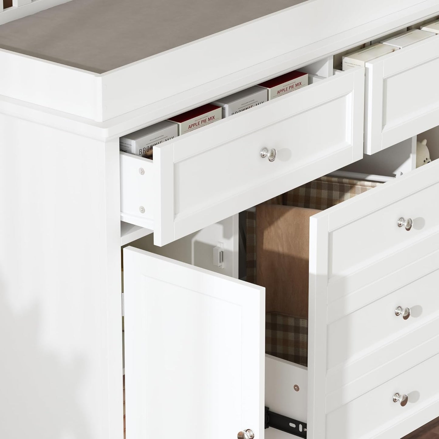 Nursery Dresser with Changing Table Top, 46" W Baby Dresser with 2 Drawers, Laundry Basket & Raised Guard, Infant Diaper Changing Storage Organize Station for Nursery and Baby Bedroom, White