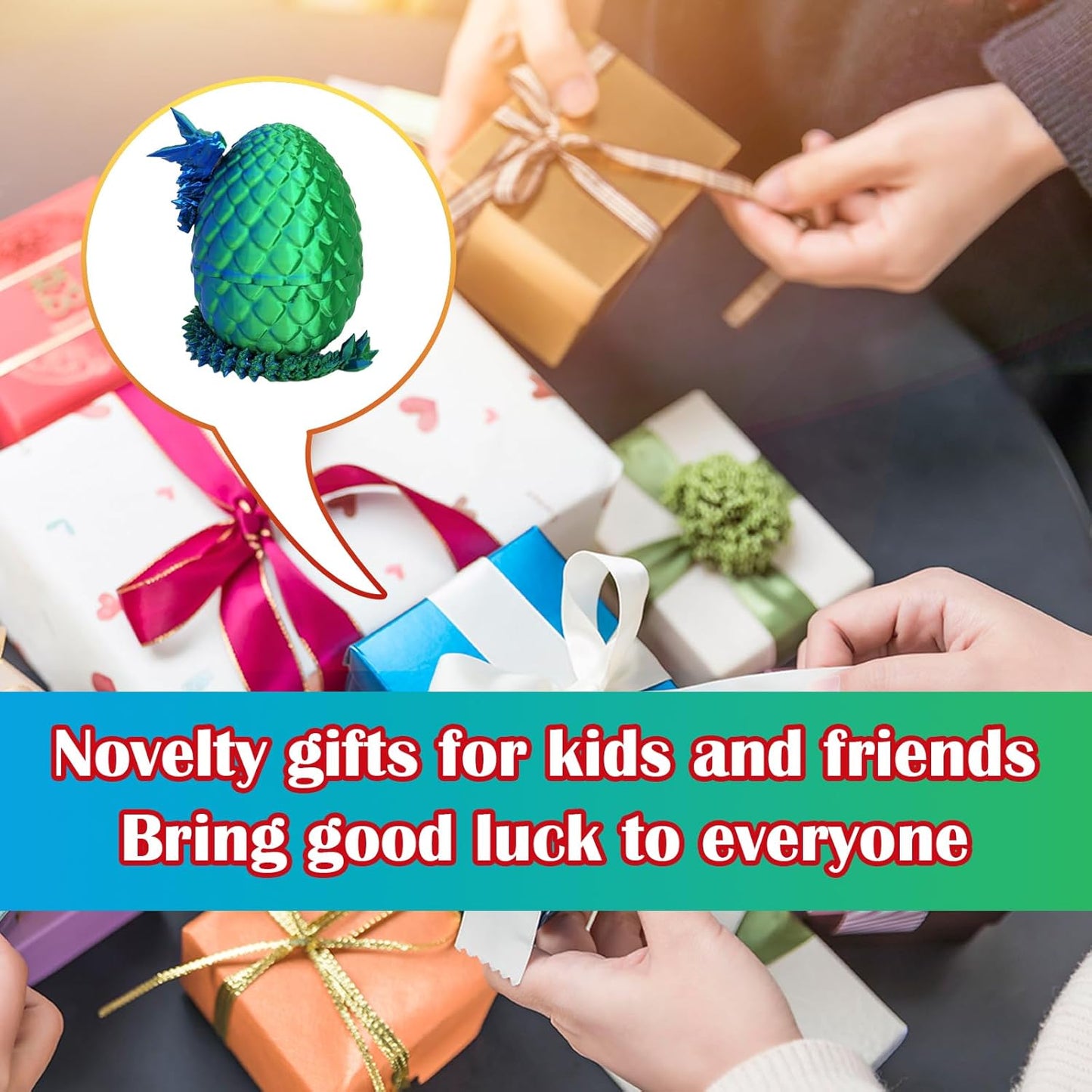 3D Printed Dragon Egg, 3D Printed Articulated Dragon Eggs with Dragon Inside, Crystal Dragon Fidget Toy, Adults Fidget Toys, Mystery Dragon Egg for Autism and ADHD(Laser Green)