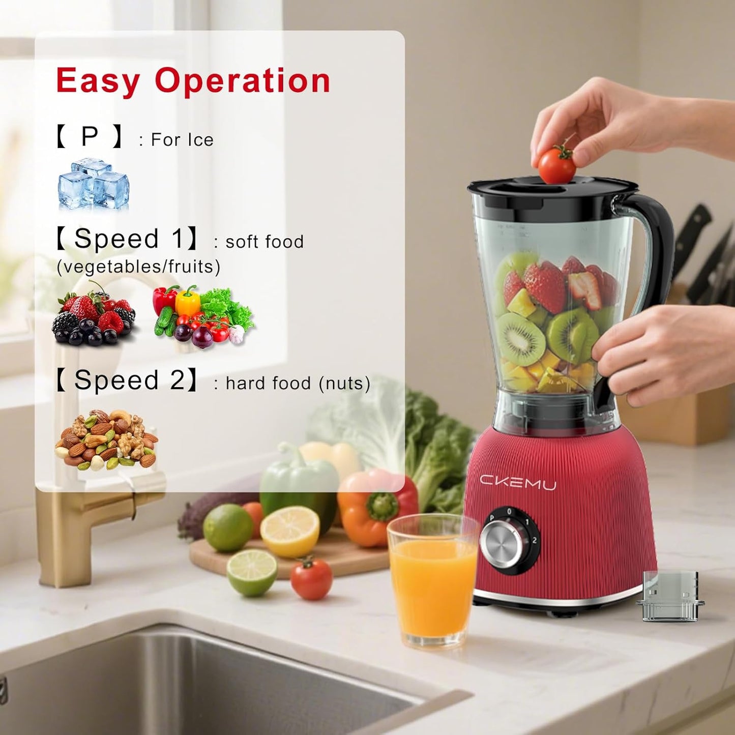 Professional Blender | 8-Cup Big Capacity | Powerful 25,000RPM Motor | Perfect for Smoothies, Shakes, and Frozen Drinks | BPA-Free & Dishwasher-Safe | Red