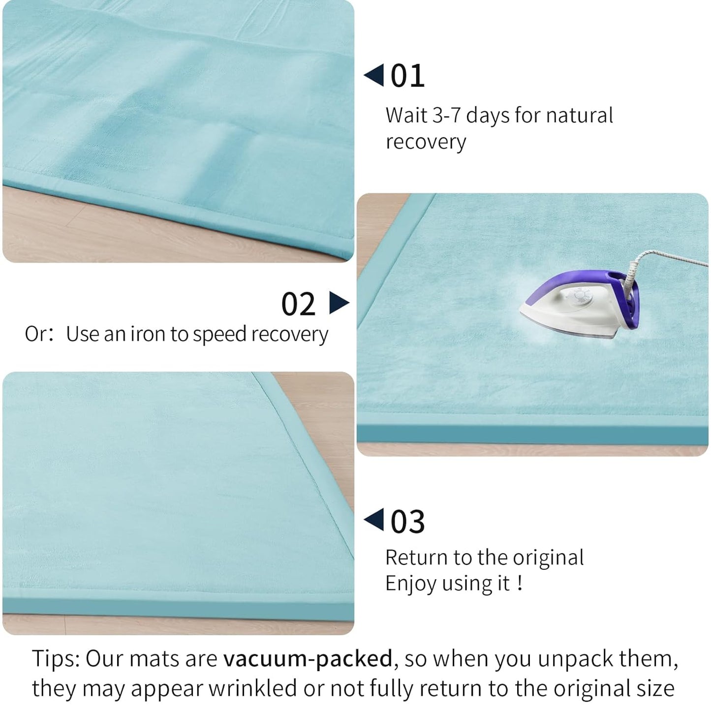 ACOMOPACK Baby Play Mat for Floor 1.3" Thick Memory Foam Play Mat 79"×118" Tummy Time Crawling with Non-Slip Bottom for Living Room,Nursery,Soft Velvet Playpen Mats for Kids,Infants(Light Blue)