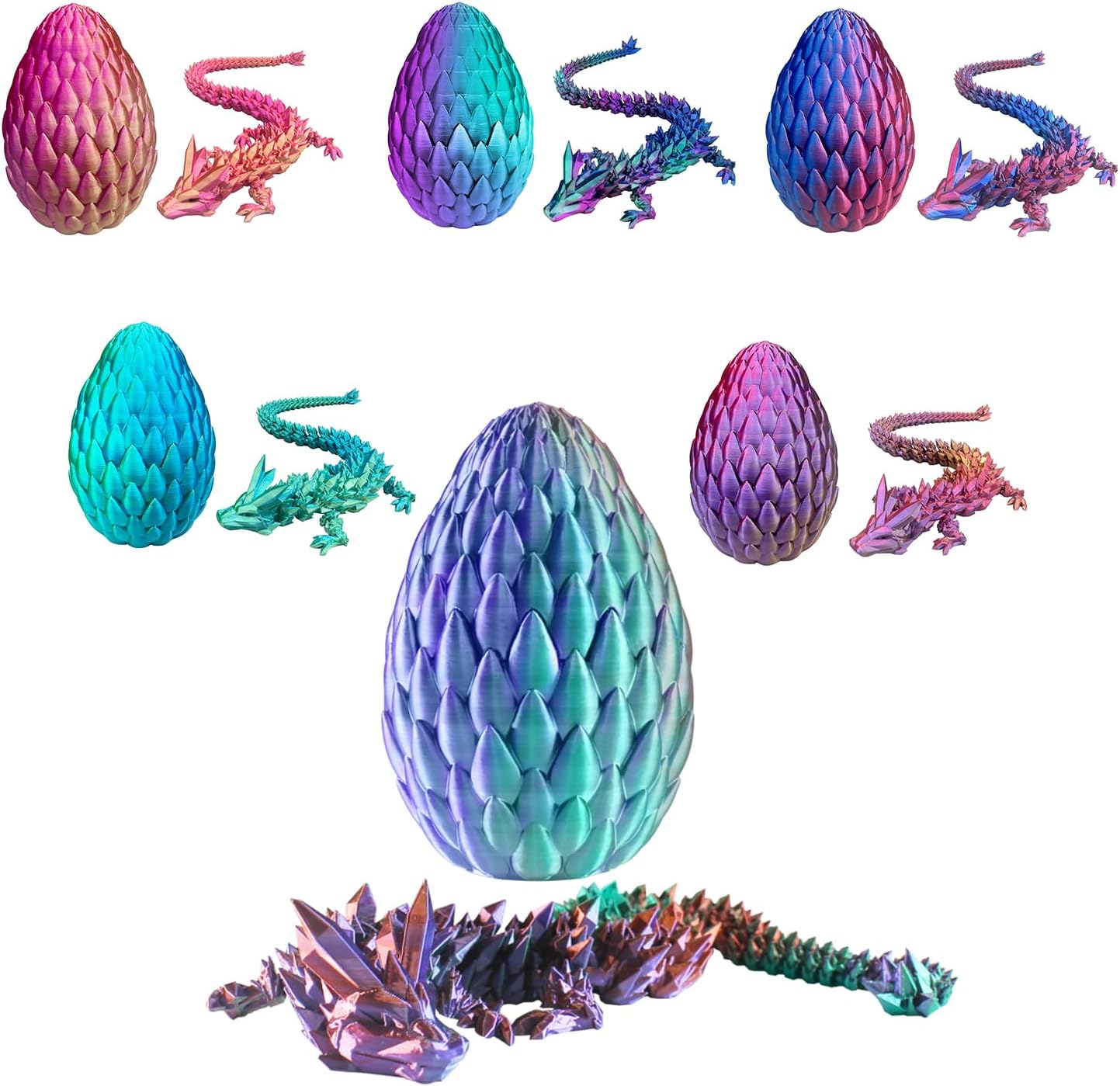 Dragon Eggs with Dragon Inside, 16.5 Inch Large 3D Printed Dragon Egg Articulated Dragon Crystal Dragon Executive Desk Toys Fidget Toy for Autism/ADHD (Blue Burgundy, with Egg)