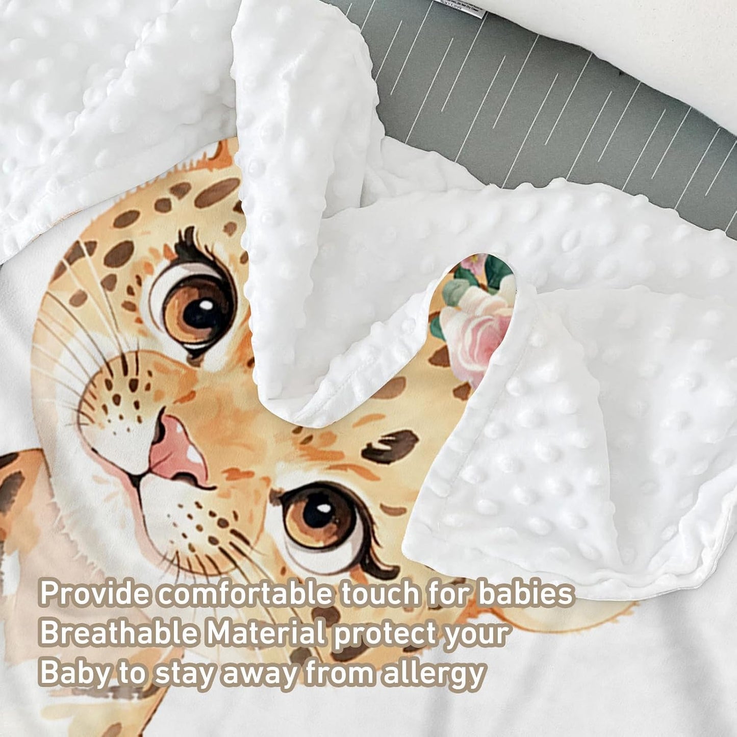 Custom Name Crib Bedding Set - Leopard Theme, Personalized Yellow Flower Nursery Bedding 3-Piece Set– Soft Blanket, Fitted Sheet, Changing Pad Cover – for Newborns Girls Nursery Gifts