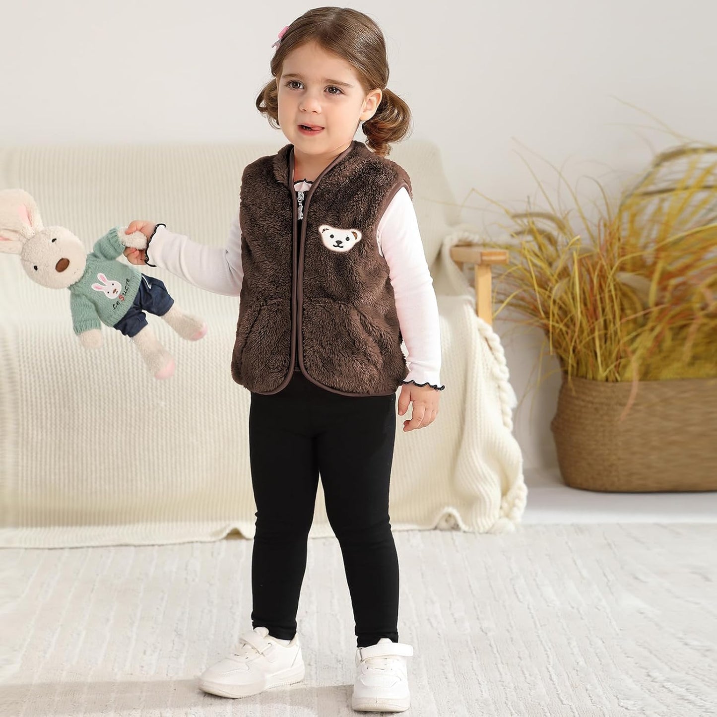 Baby Boys Girls Fleece Vest Zip Up Cute Bear Jackets Fuzzy Fall Winter Warm Clothes Newborn Outwear for Toddler Infant