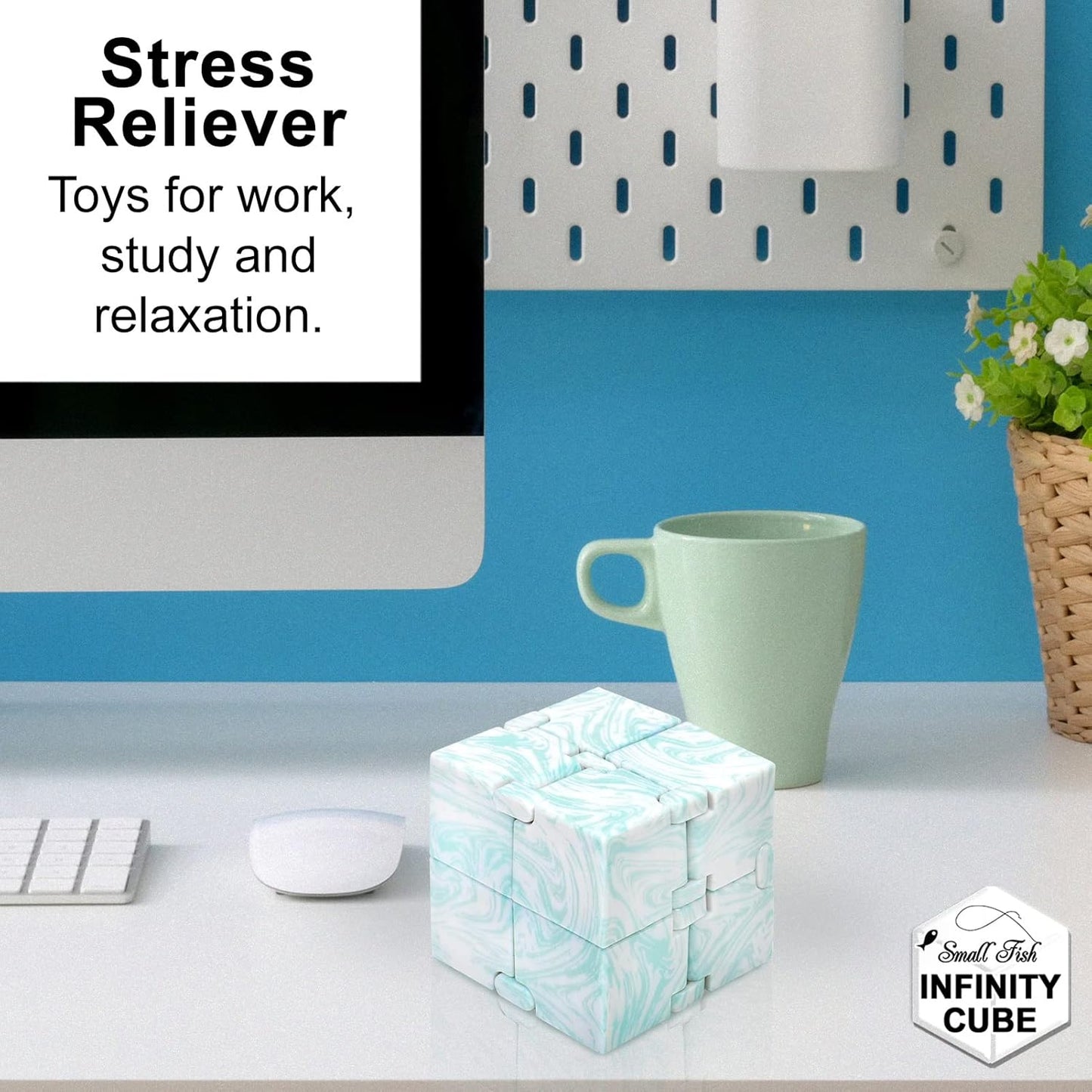SMALL FISH Infinity Cube Sensory Fidget Toy, Sensory Tool EDC Fidgeting Game for Kids and Adults, Cool Mini Gadget Best for Stress and Anxiety Relief, Hand-Held Fidget Toy (Marble)