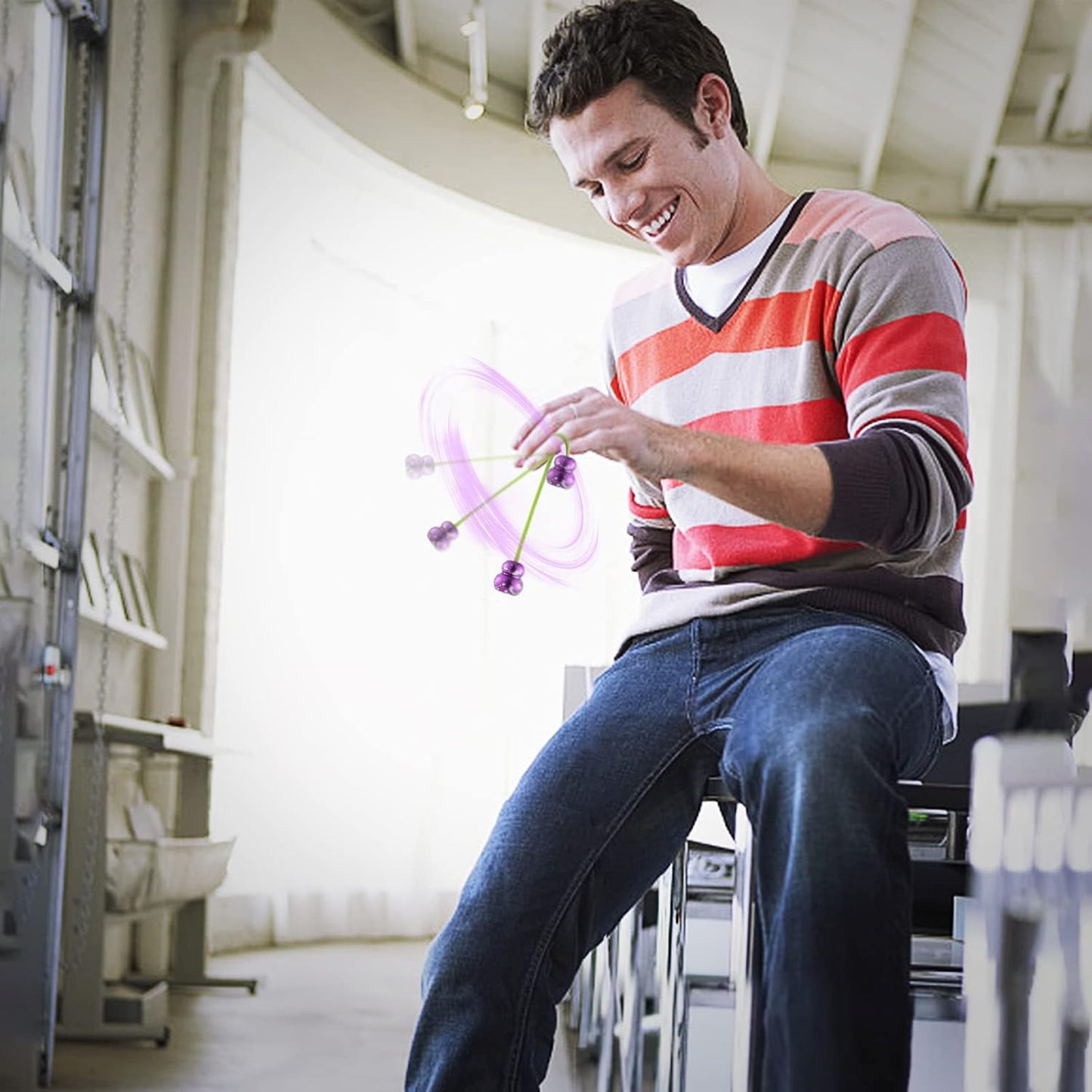 Begleri Fidget Beads - Worry Fidget Beads Spin & Bump - Made of Aluminum Alloy - for Men Women Youngs Skill Players Creates a Bit of Magic for You (Cala-Blue Yellow&White)