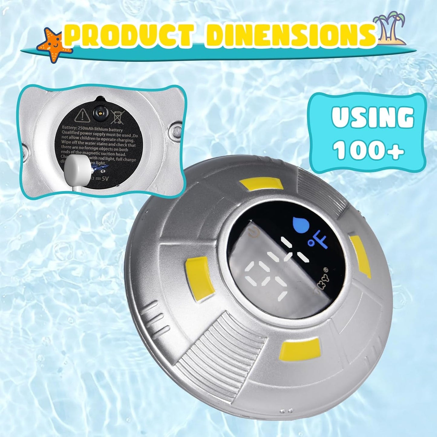 TKY Baby Bath Thermometer with Floating Toys - Digital Water & Room Temperature Monitor, Rechargeable Thermometer with Alerts for Newborn Bath Essentials, Infant Safety