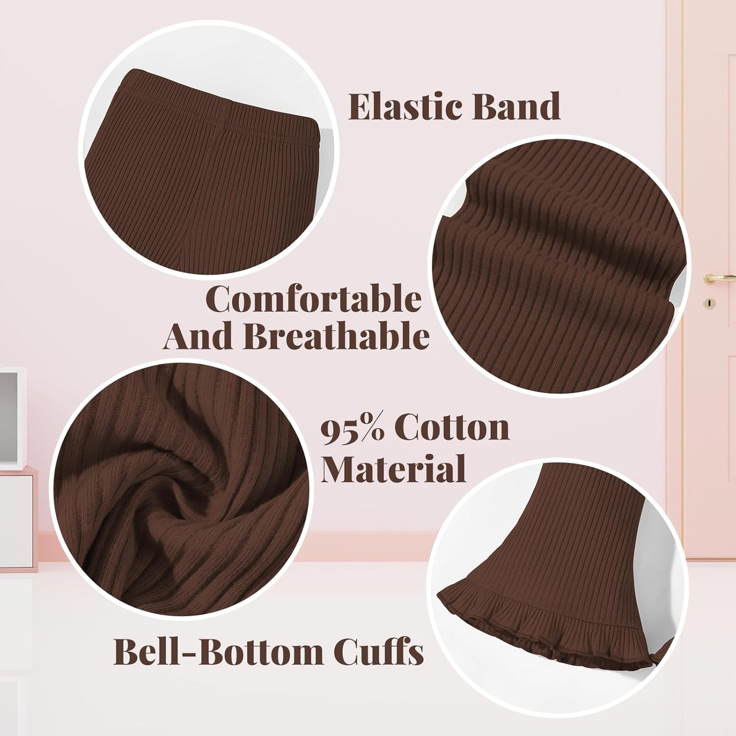 Neutocd Toddler Baby Girl 2-Pack Pants Bell Bottom Infant Baby Girl Solid Ribbed Cotton Leggings