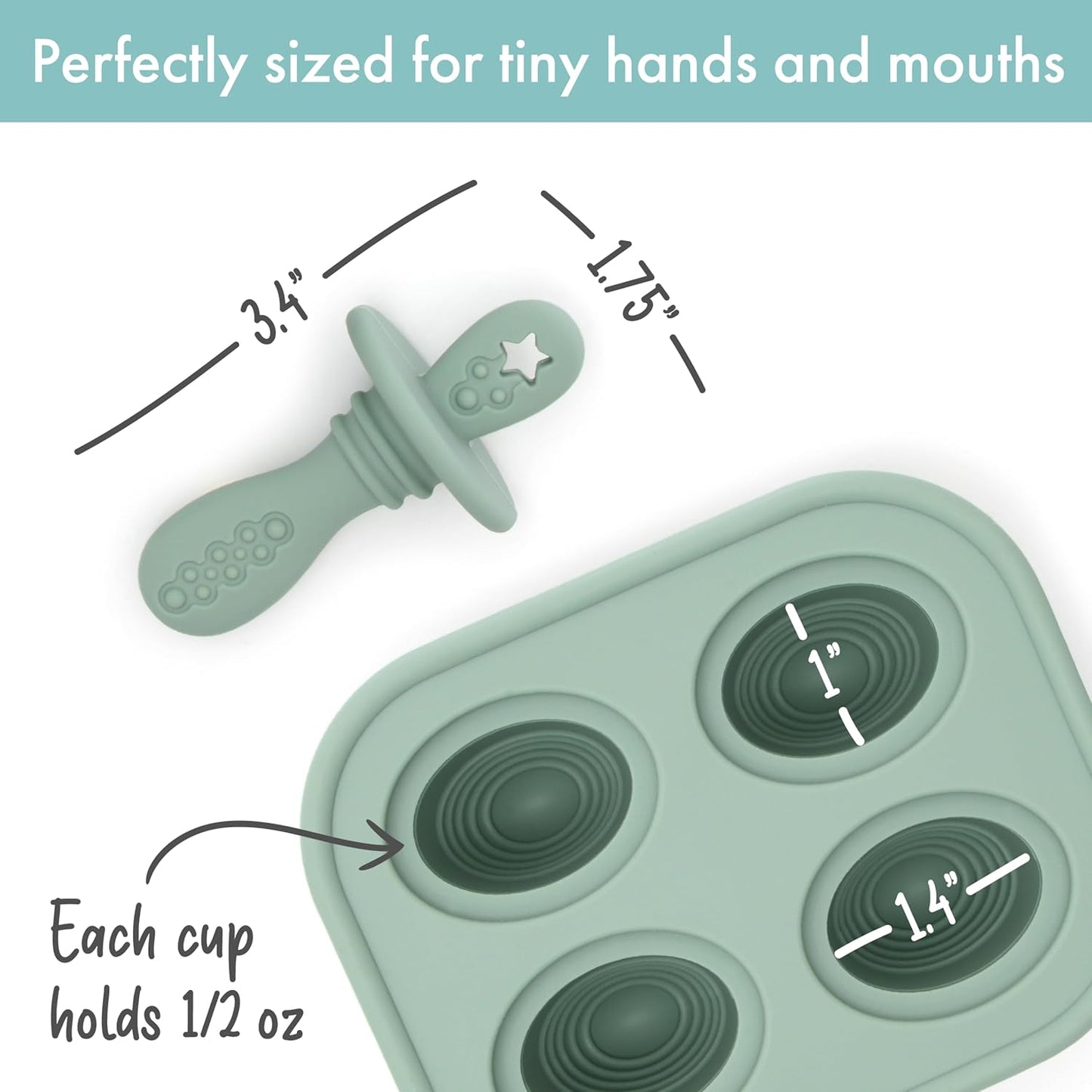 PrimaStella Silicone Petite Pops - Baby Popsicle Mold - BPA Free - Dishwasher Safe - 4 months+ (Sage Green Teether Pops)