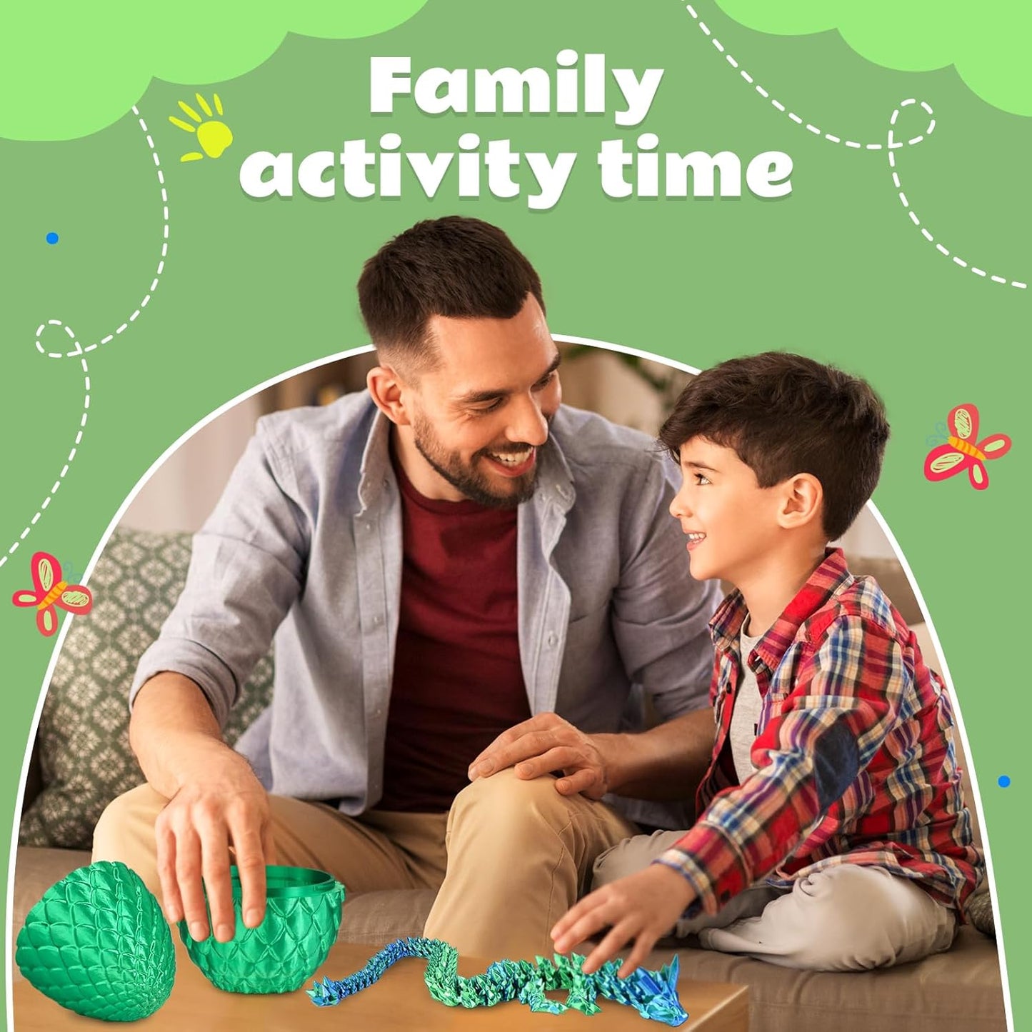 Dragon Eggs with Dragon Inside, 3D Printed Surprise Funny Gifts for Kids, Articulated Dragon Fidget Toys for Adults, Executive Desk Toys Office Room Dรฉcor (Christmas Green, M-Size)