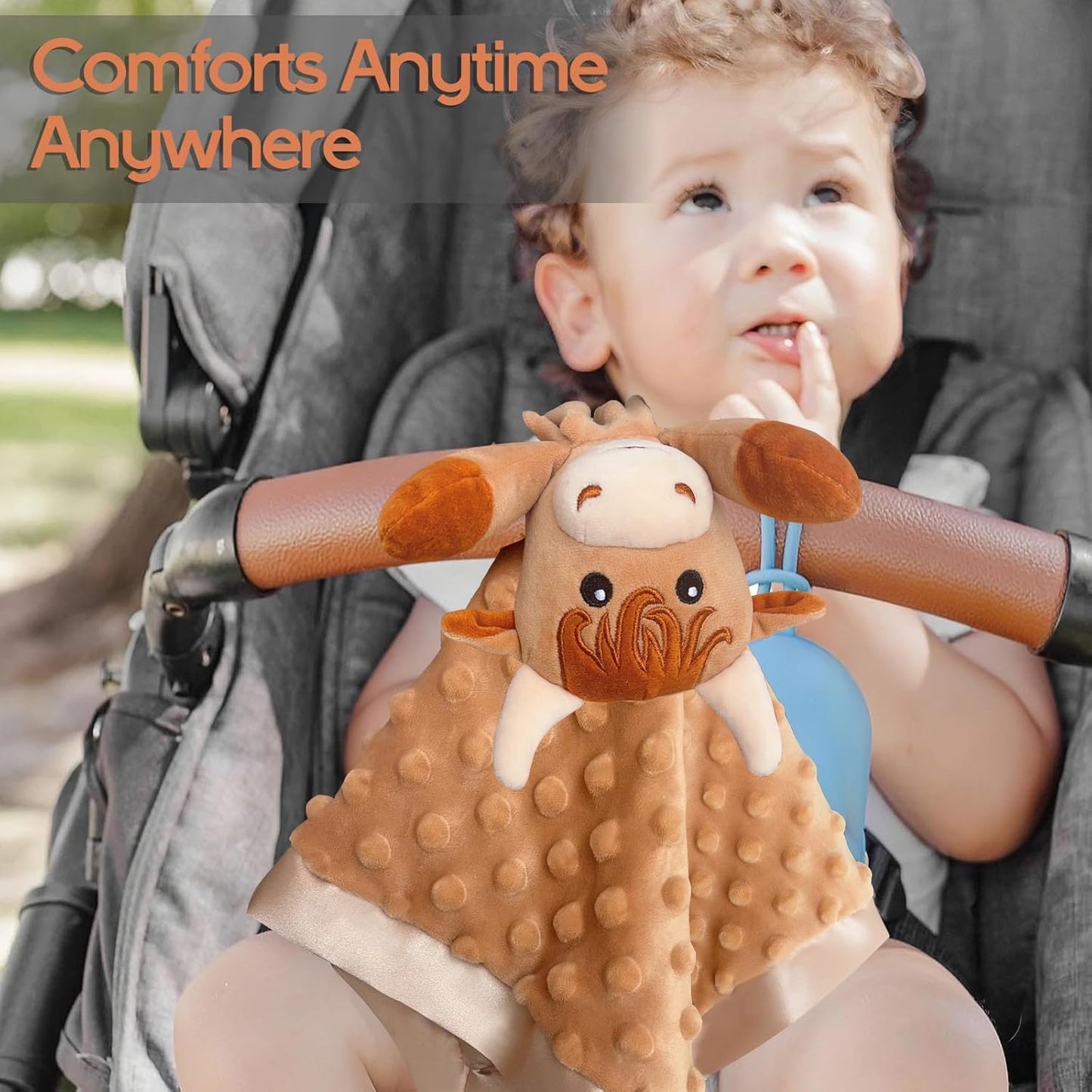 Loveys for Babies, Soft Baby Security Blanket Lovies for Babies, Stuffed Animals Blankie for Newborn Infant with Baby Snuggle Toy, Baby Boys Gifts Highland Cow Security Blanket 16 Inch