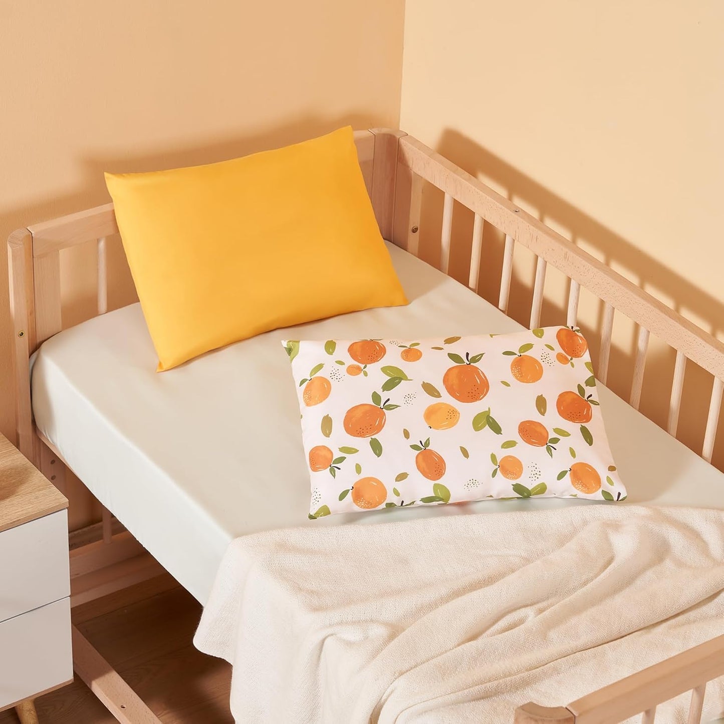 TILLYOU Toddler Pillowcases 13 x 18 Travel Pillow Case 2 Pack, Kids Pillowcases Machine Washable with Envelope Closure, Orange Flavour & Orange