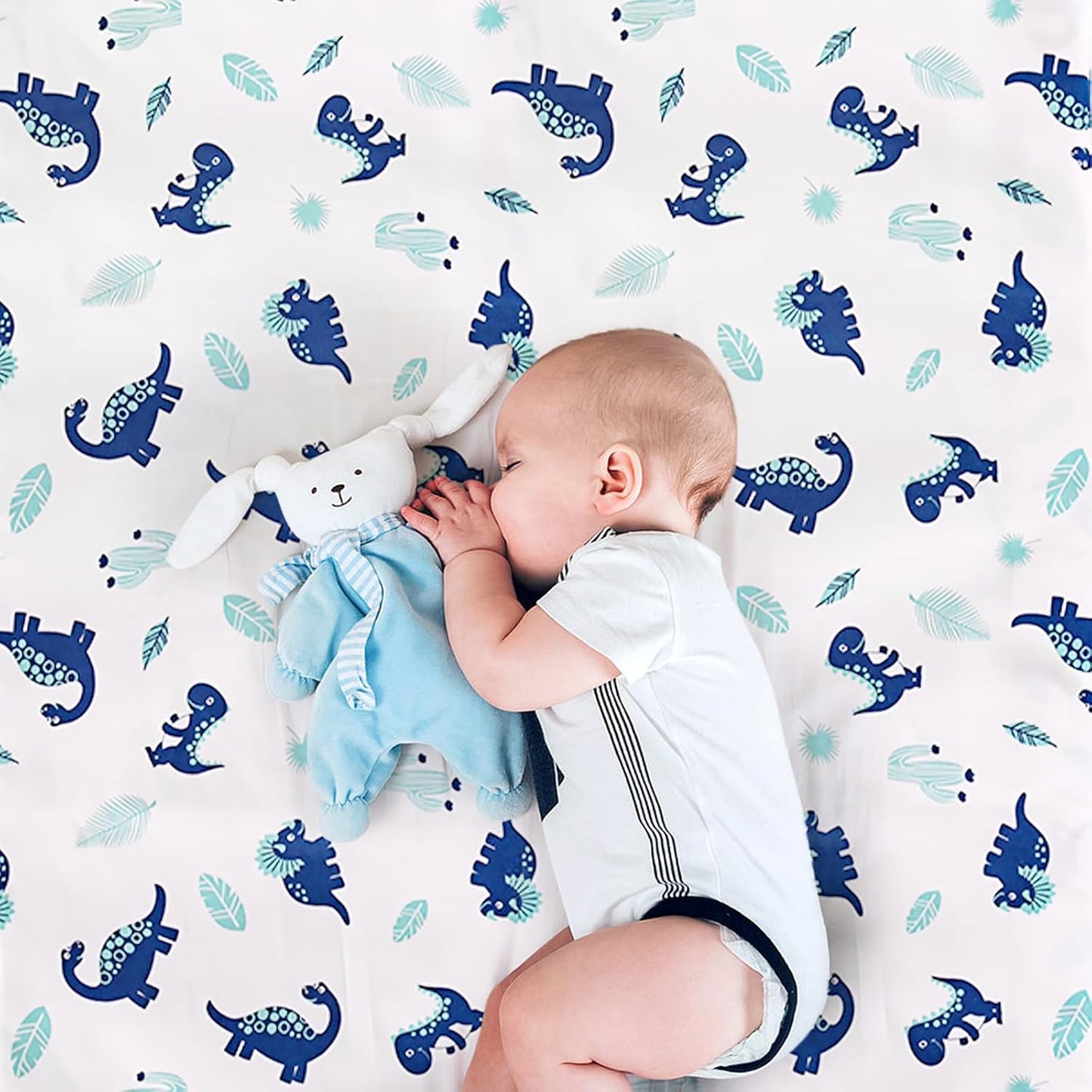 Wowelife Dinosaur Crib Bedding Set for Boys Blue, Premium 3-Piece Baby Bedding Set, Nursery Crib Set, Newborn, Infant & Toddler Nursery Bed Set, Blue Dinosaur
