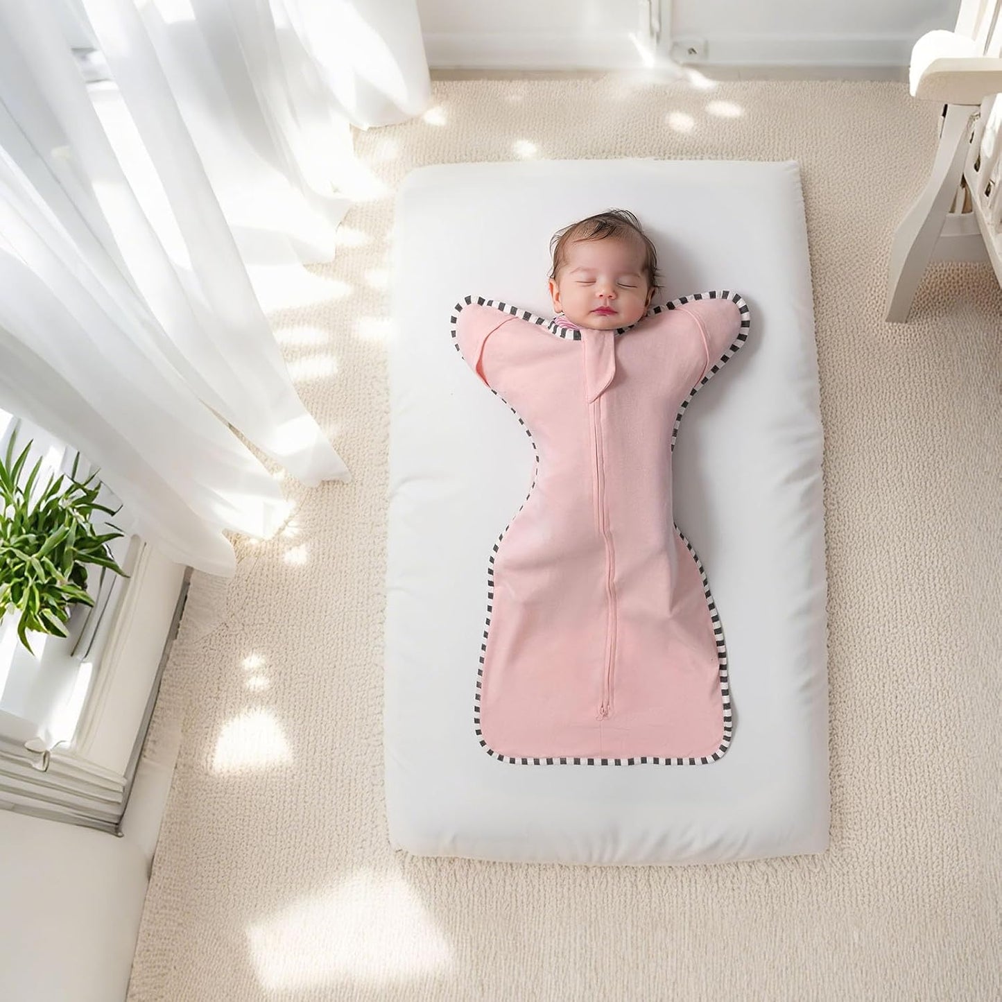 Transition Swaddle, 2 Pack 100% Cotton Baby Sleep Sack, 2-Way Zipper Infant Arm Up Swaddle for Newborn Baby Boys Girls (Pink + Beige, L(6-9 Months))