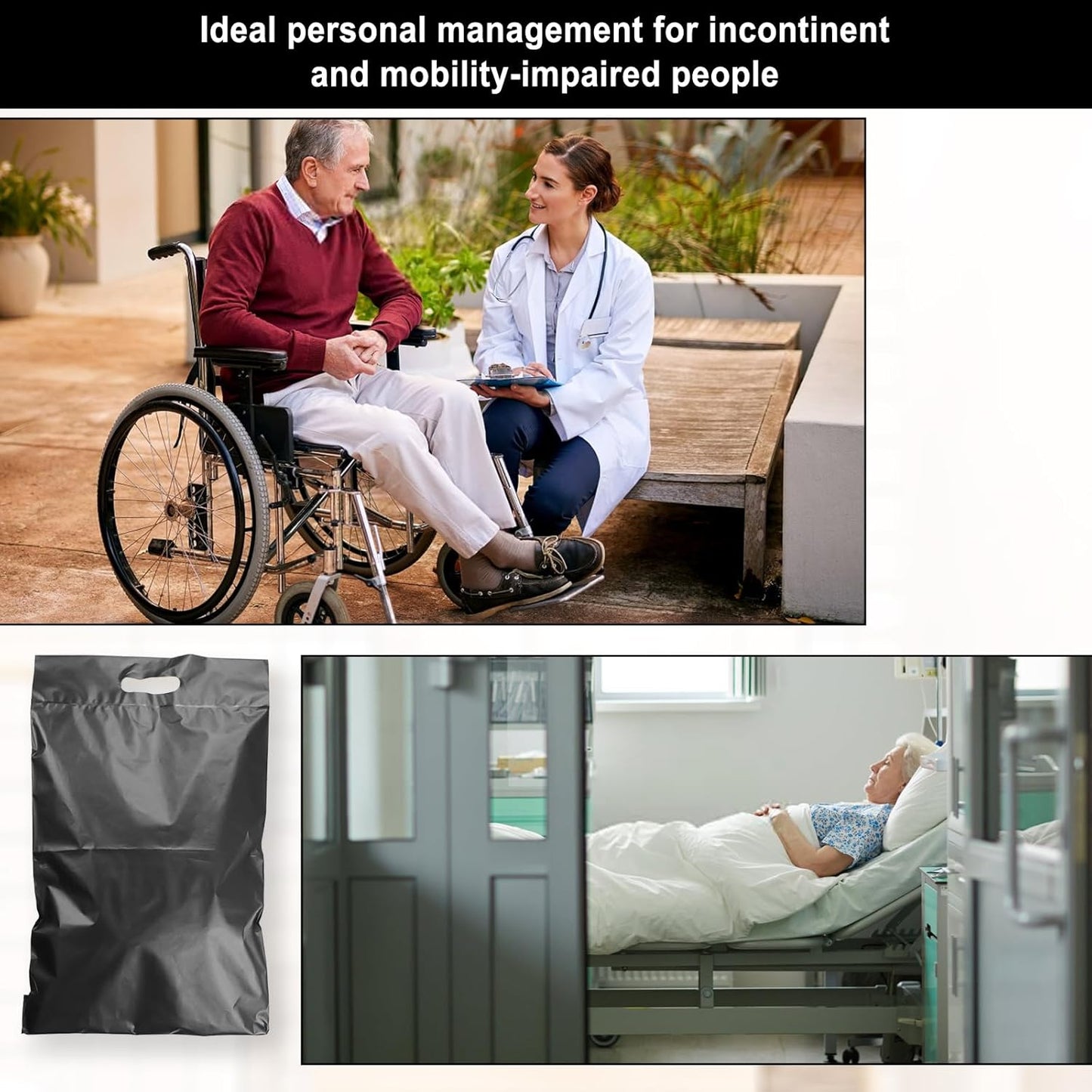 100 Pack Plastic Bags for Adult Diaper Disposal Handle Adult Diaper Disposal Self-Adhesive Strips to Seal in Odours Suitable for Elderly Nappy Care at Home and for Travel (White๏ผ (Black)