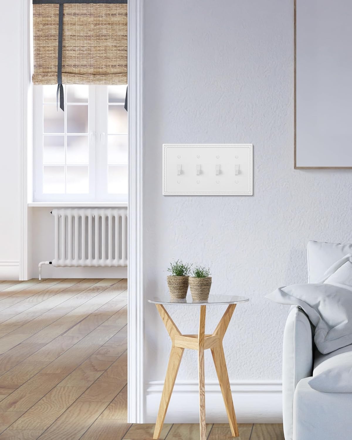 2-Pack Quad Toggle Light Switch Cover Plate, 4 Gang Metal Switch Plate Covers, Pure White Pearls Decorative Wall Plate, Corrosion Resistant