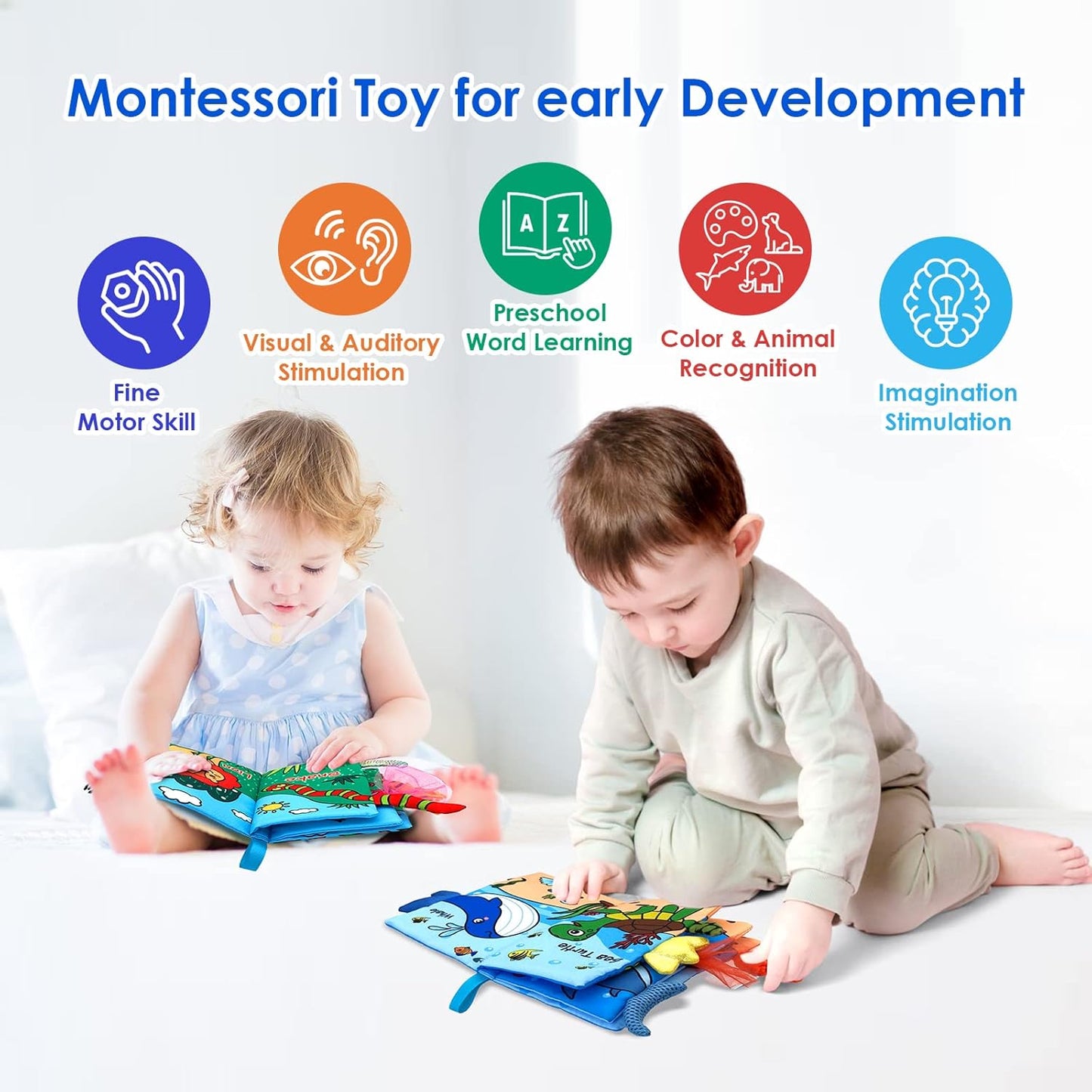 Baby Cloth Books 2PCS High Contrast Sensory Crinkle Book for Babies Tummy Time Early Learning Infant Toys for 0-18 Months