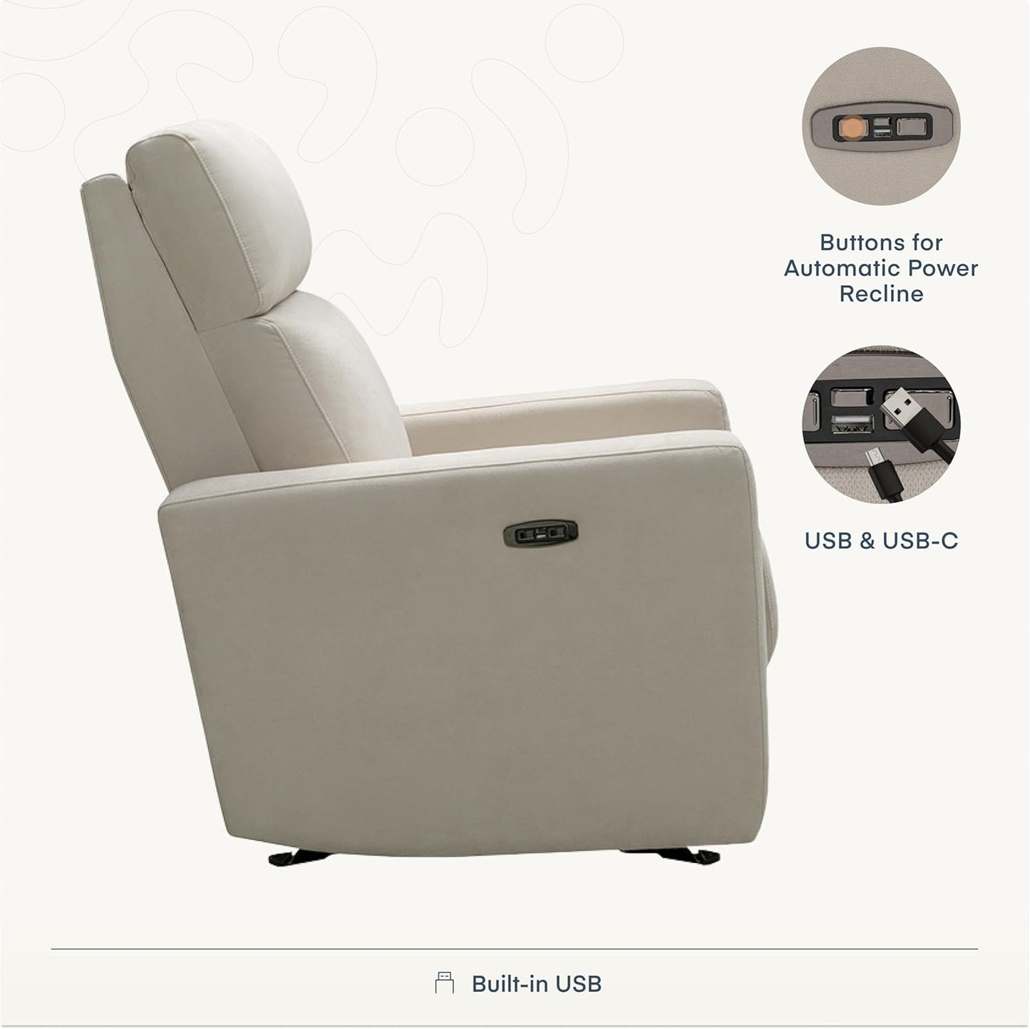 Nurture& The Glider – Premium Power Recliner Nursery Chair with Stationary Headrest | Designed for Comfort and Simplicity | Built-in USB Charger