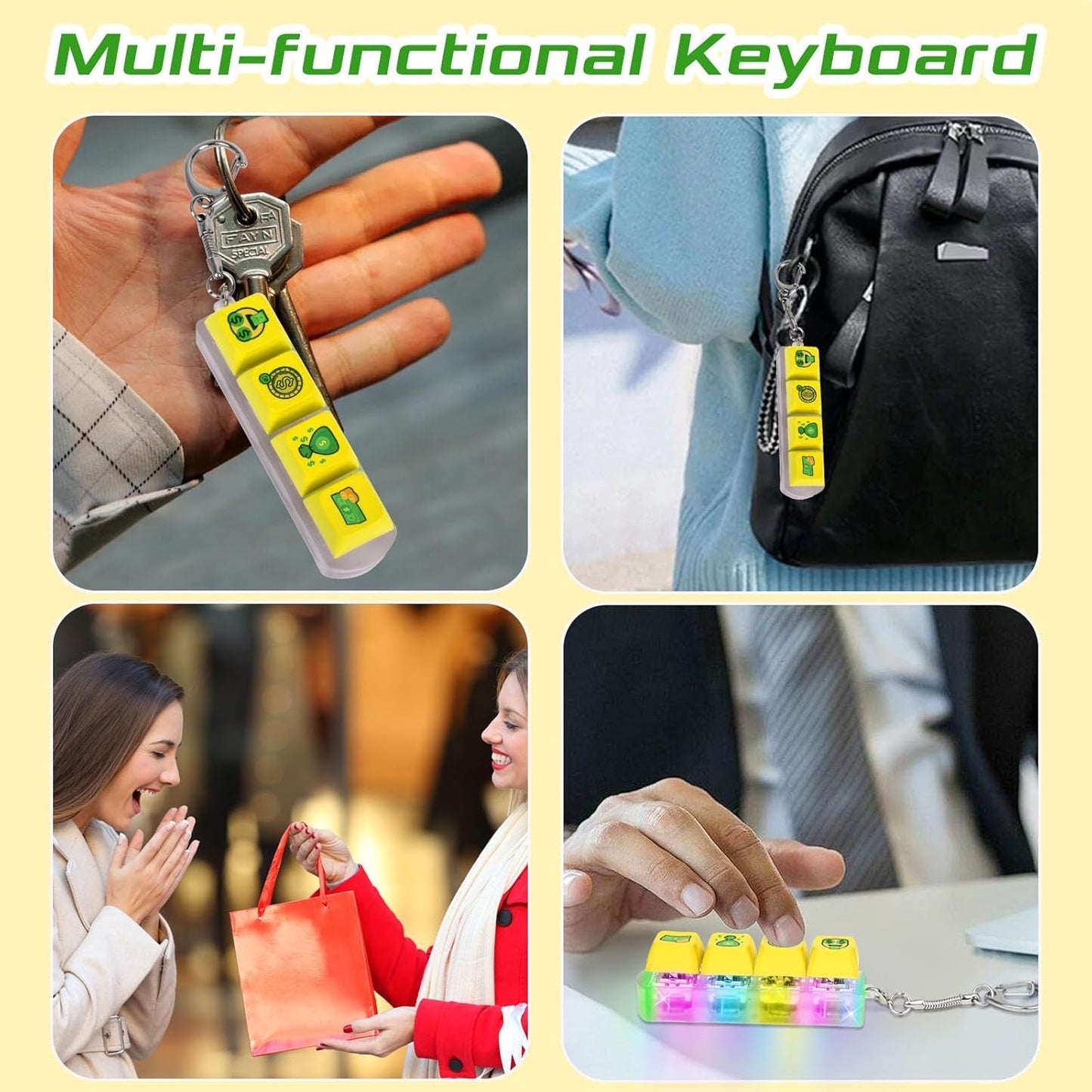 Keyboard Fidget Toys Adults Fidget Keyboard Clicker with LED Light Keychain Sensory Toys for Anxiety Stress Relief (GreenDollar, 4 in 1)