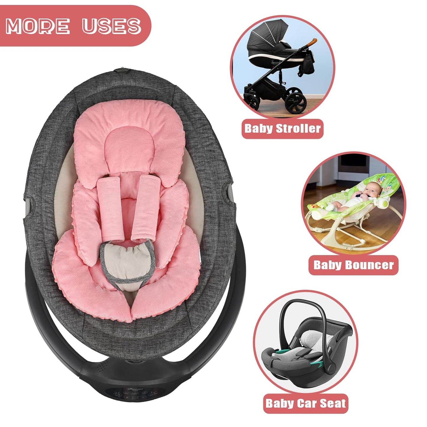 GFU Infant Car Seat Insert Head and Body Support, Reversible Newborn Insert for Carseat with Strap Pads, Soft Stroller Cushion Pillow Insert for Boys and Girls, Fits for Stroller, Swing, Red