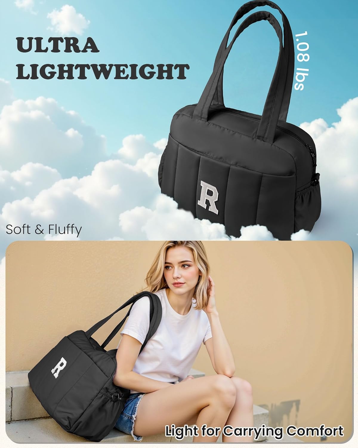 Friend Gifts-Women Duffle Bag with Initial, Personal Item Travel Bags,Gym Bag with Wet Pocket,Lightweight Travel Bags Personalized Tote with Makeup Pouch