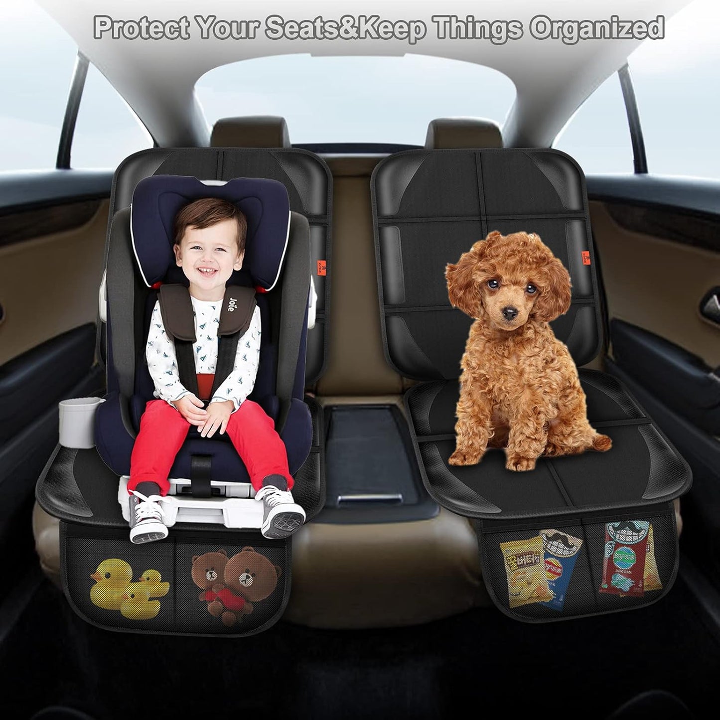 Car Seat Protector,Auto Car Seat Protectors Baby Carseat Waterproof & Durable 600D Fabric for Child Baby Car Seat Mat Vehicle Pet Cover 2 Storage Pockets (2 Pack)