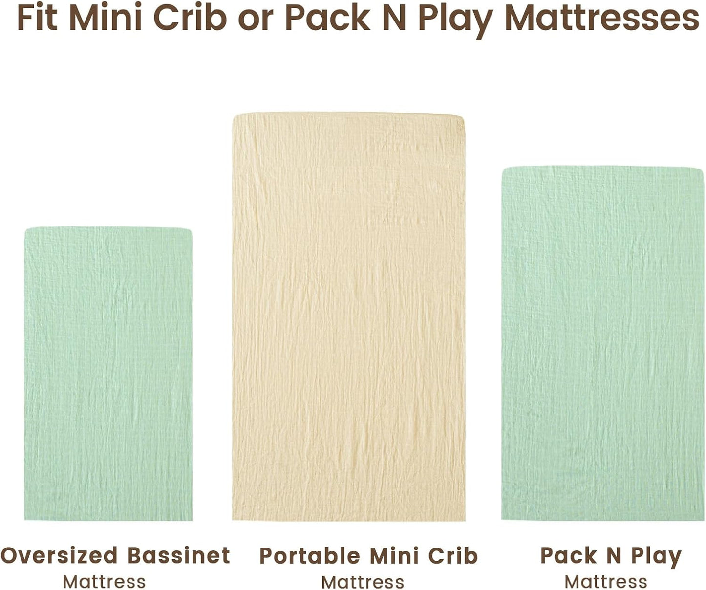 david's kids Muslin Mini Crib Sheets, 2 Pack Cotton Pack N Play Sheets for Boys Girls Neutral, Soft Breathable Baby Sheets Fit Pack N Play, Playard and Mini Crib Mattresses, Beige & Green