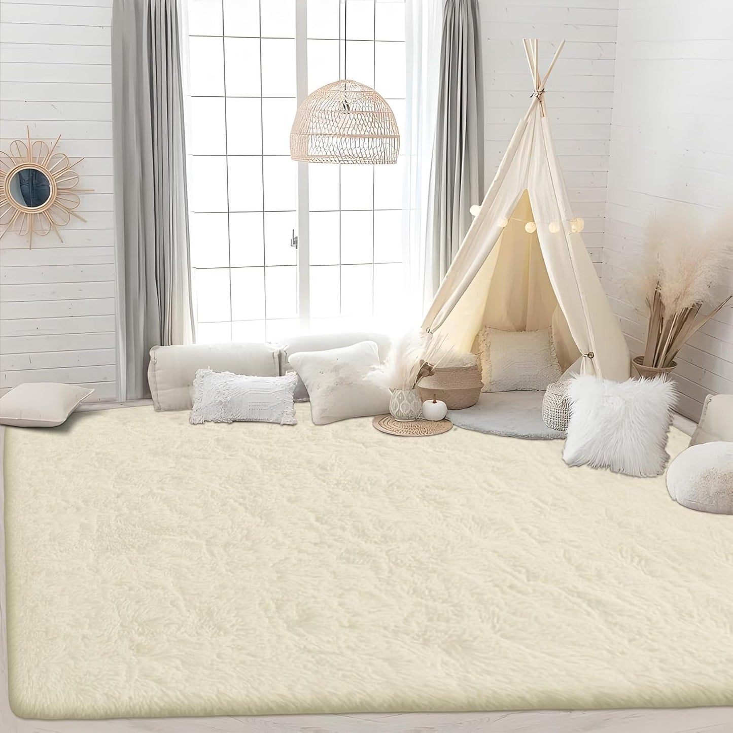 4x6 Area Rug for Living Room: Fluffy Shag Soft Washable Rugs Fuzzy Plush Indoor Carpet for Bedroom Nursery Playroom Dorm Kids Girls Boys Room (Cream White, 4'x6')
