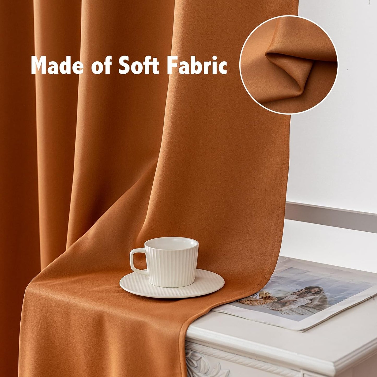 Anytime 100% Blackout Curtain Set, Thermal Insulated & Energy Efficiency Window Draperies for Guest Room, Full Shading Panels for Shift Worker and Light Sleepers(Orange, 2 Panels, 70W x 84L)