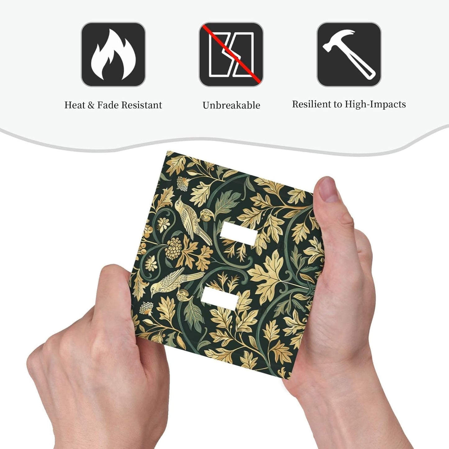 Decorative Switch Plates William Morris Vintage Botanical Birds Golden Green Leaves 2 Gang Double Toggle Outlet Light Switch Cover Wall Plate Electrical Faceplate for Bedroom Home Decor