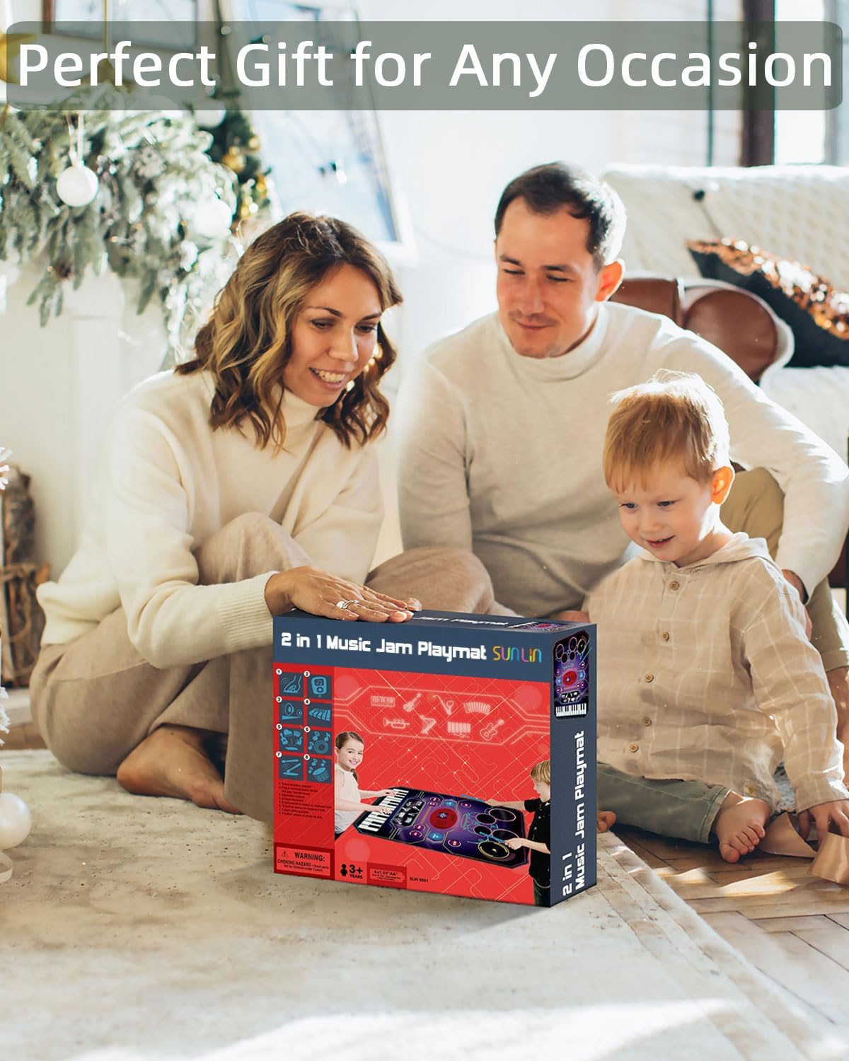 SUNLIN 2-in-1 Music Jam Mat, Music Learning Toy for Boys Girls 3-6, Drum Set + Piano Mat, Toddler Birthday Gift 3 4 5 6 Years, Record & Playback, Built-in Songs, 8 Instrument Sounds, Volume Control