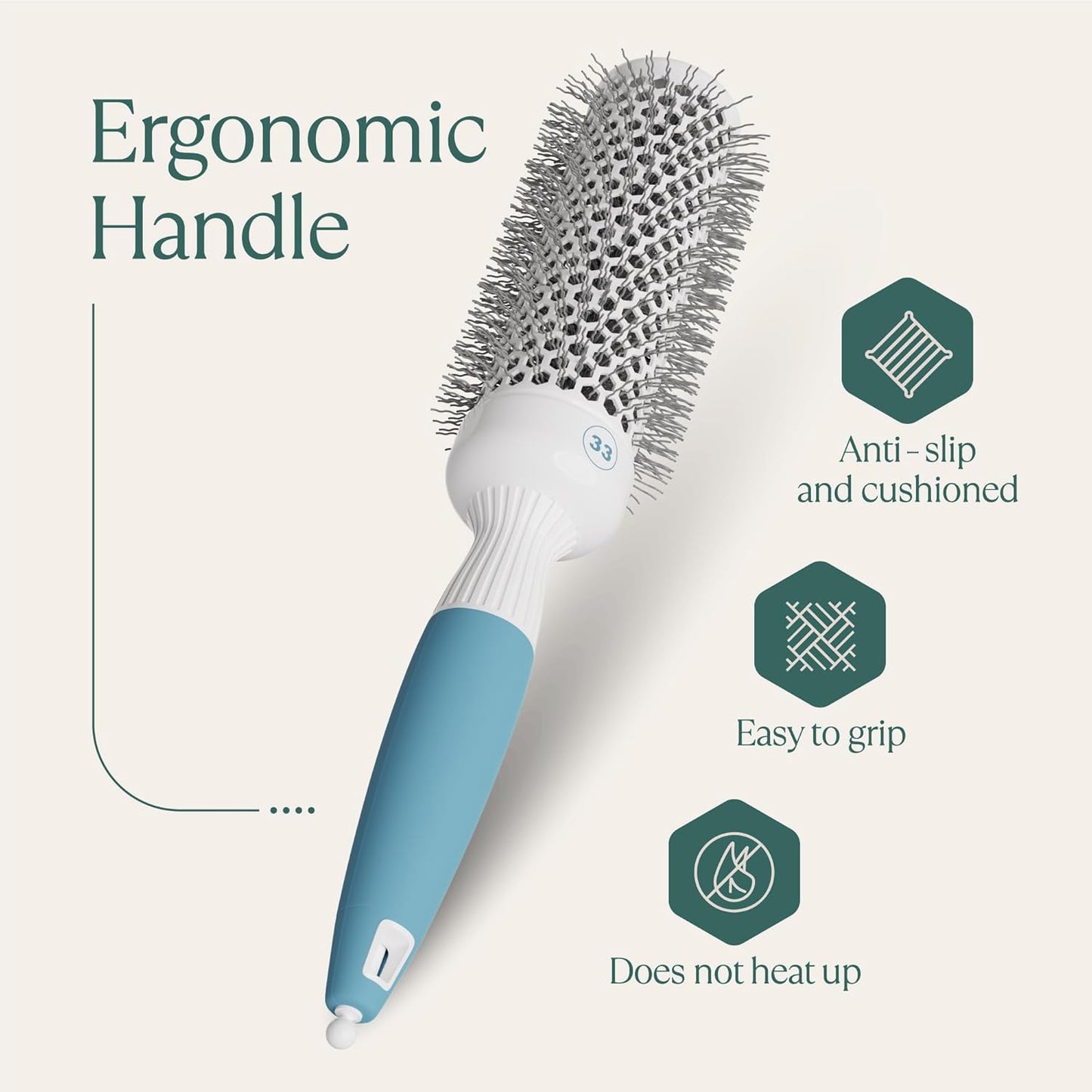 Professional Round Brush for Blow Drying - Small Ceramic Ionic Thermal Barrel Brush for Sleek, Precise Heat Styling and Salon Blowout - Lightweight Round Hair Brush (Barrel 1.3 inch, Bristle 2 Inch)