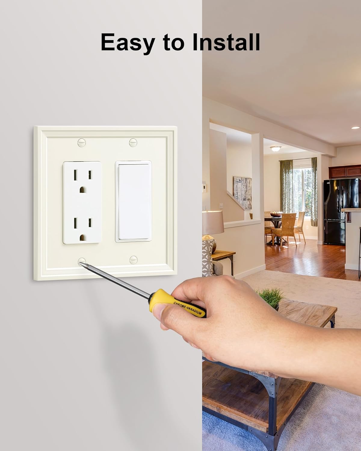 2-Pack Double Decorator Outlet Cover Plate, Light Almond Modern Decorative Switch Plates and Outlet Covers, Natural Bamboo Fiber Wall Plates for Electrical Outlets