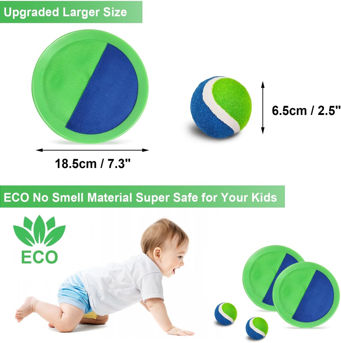 Jalunth Ball Catch Set Game Toss Paddle - Beach Toys Back Yard Outdoor Games Pool Backyard Target Throw Sticky Set Age 3 4 5 6 7 8 9 10 11 12 Years Old Boys Girls Kids Easter Gifts Green Blue 2 Pack