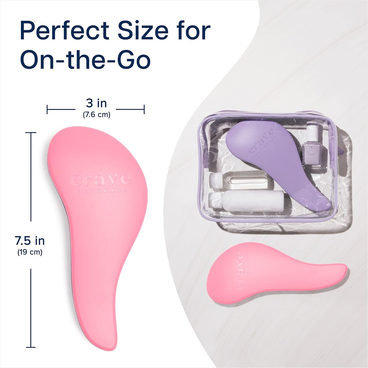 Crave Naturals Glide Thru Detangling Brush for Adults and Kids - Detangler Brush for Curly or Straight, Wet or Dry Hair - Gentle on Tangles Hair Comb - 7.5x3-Inch, Pink and Purple (Pack of 2)