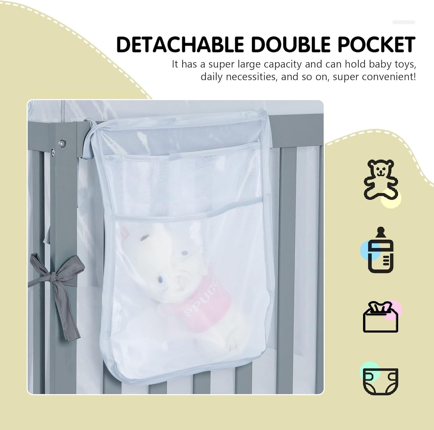 Porayhut Portable Baby Crib Net Safety Mesh Tent,Pop up Infant Mosquito Net, See Through Canopy Netting Cover for Baby&Toddler to Keep Baby from Climbing Out.