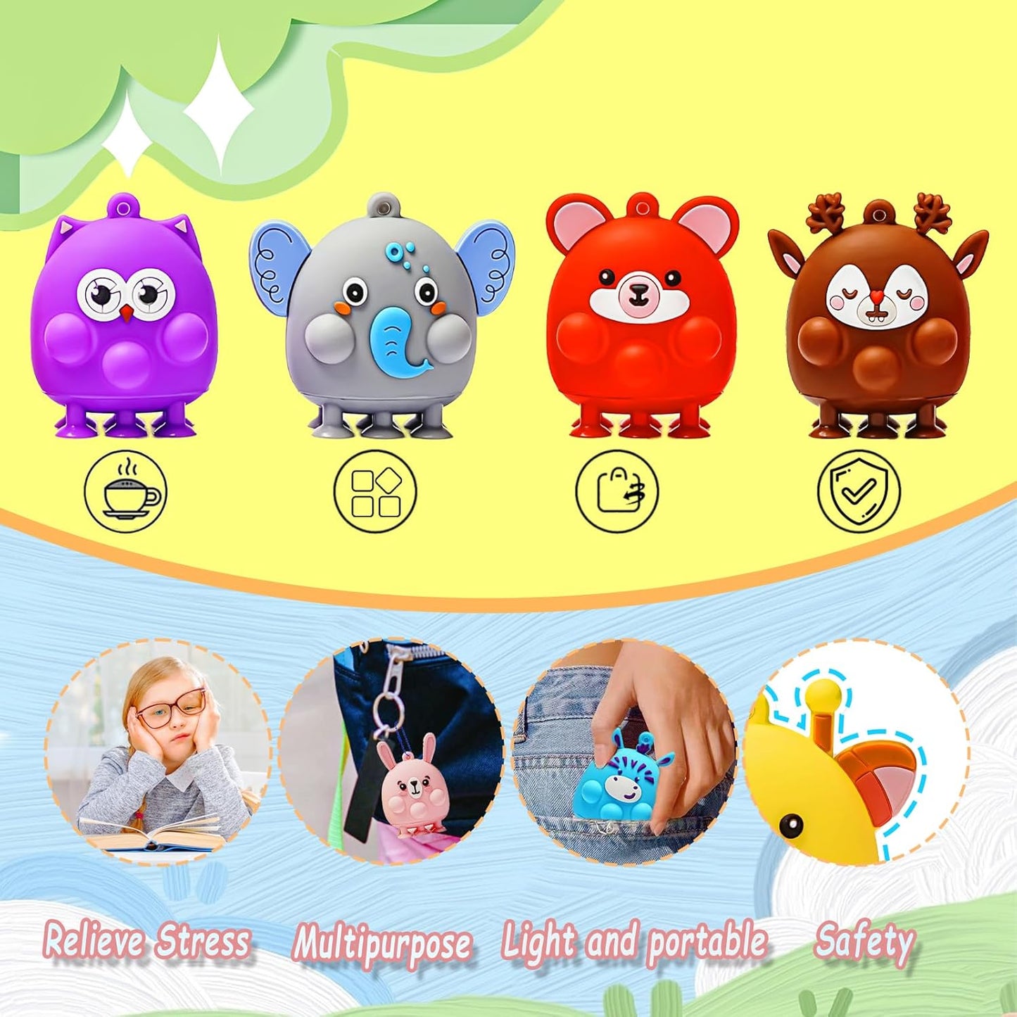 16 Pcs Party Favors for Kids, 3D Animal Pop Fidget Toys Bulk, Sensory Bath Suction Toys for Toddlers, Carnival Treasure Classroom Prizes Box Toys, Fidget Stocking Stuffers Birthday Party Gifts