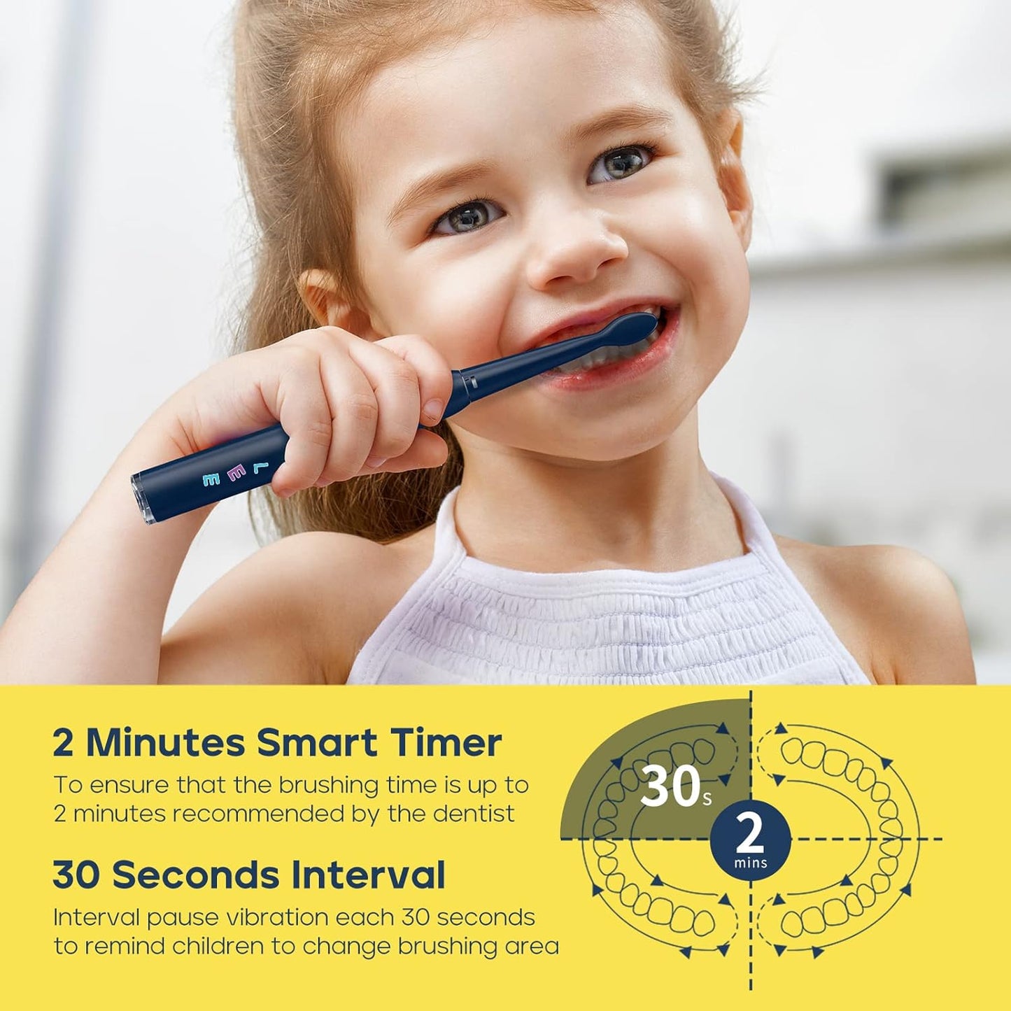 SEAGO Kids Electric Toothbrush, Rechargeable Sonic Soft Bristle Toothbrushes with 8 Brush Heads, DIY Stickers and 5 Modes, Ideal for Kids and Children, Ages 3–12,SG2303(Navy)