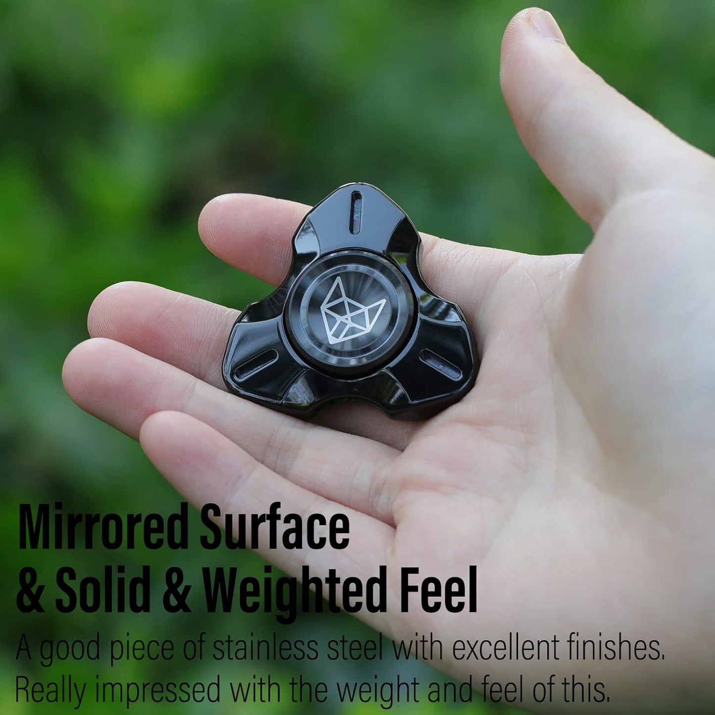 FREELOVE Metal Fidget Spinner, Stainless Steel Heavy, Long Spinning Toys, Cool Silent, Small Mini 2nd Fox Figette Spiner for Adults Men Anxiety, Quiet Bearing, Black